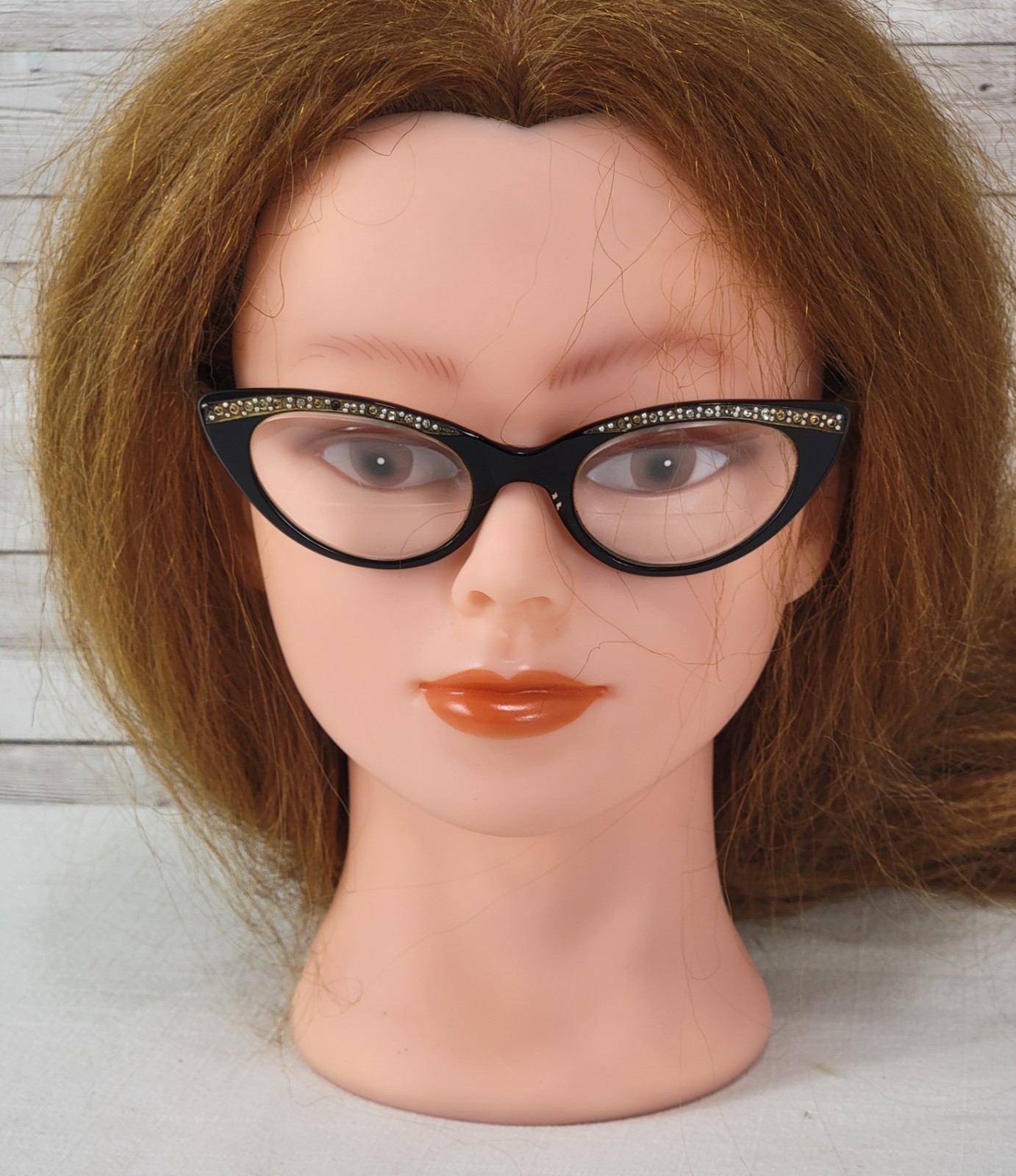Vintage 1960s SAFILO Fedra Rhinestone Cat Eye Glasses Black Frame Italy 5 3/4″