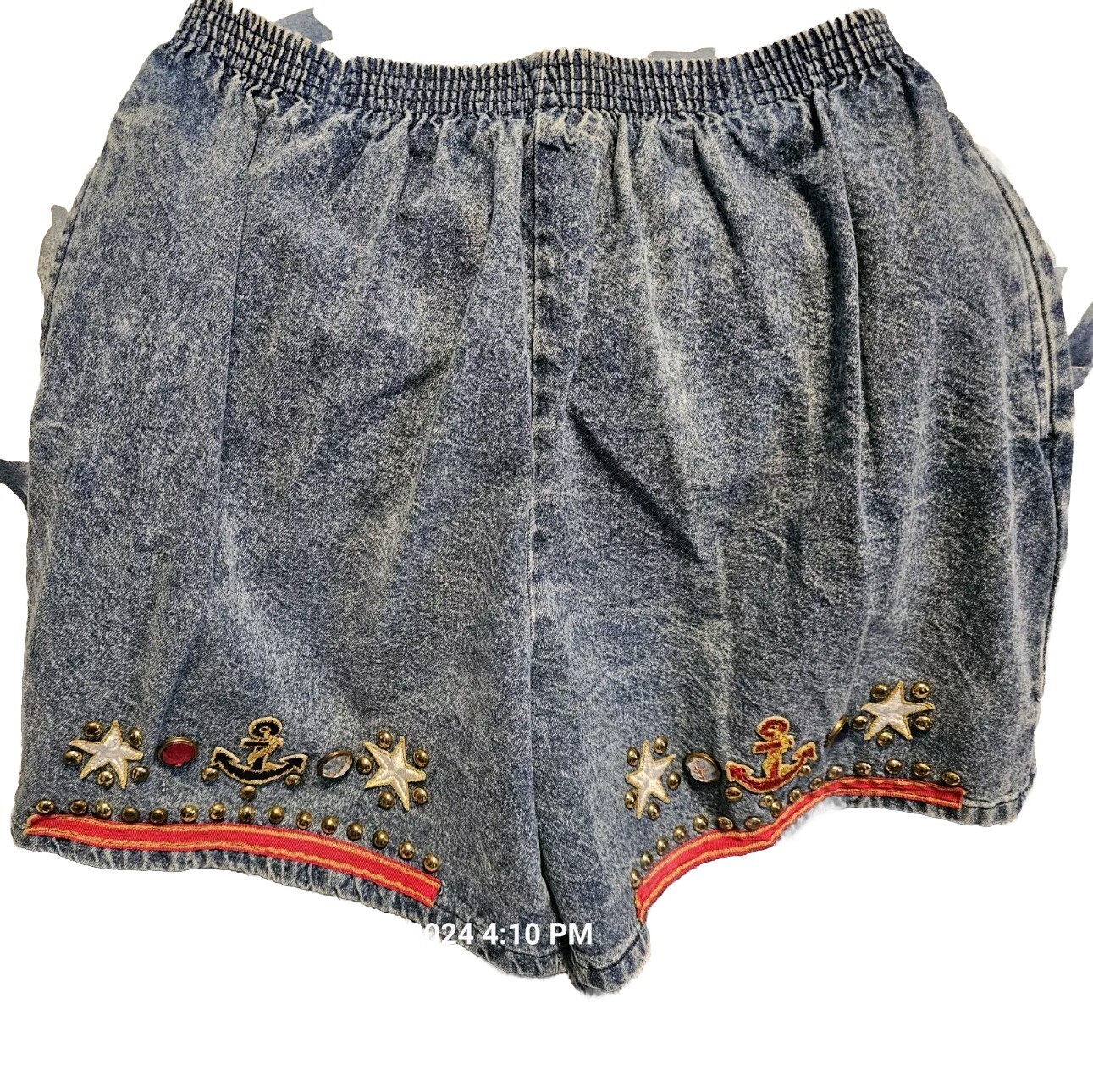 Gepetto Vintage Ladies Denim Jeans Shorts Nautical Anchor Studs Size Medium