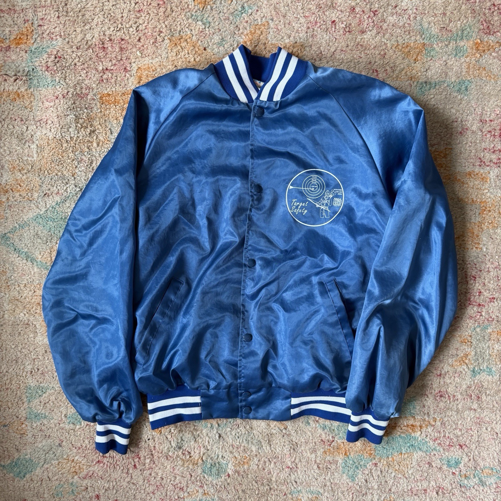 Vintage 80s Westark Blue Nylon Bomber Jacket Gun Range Graphic