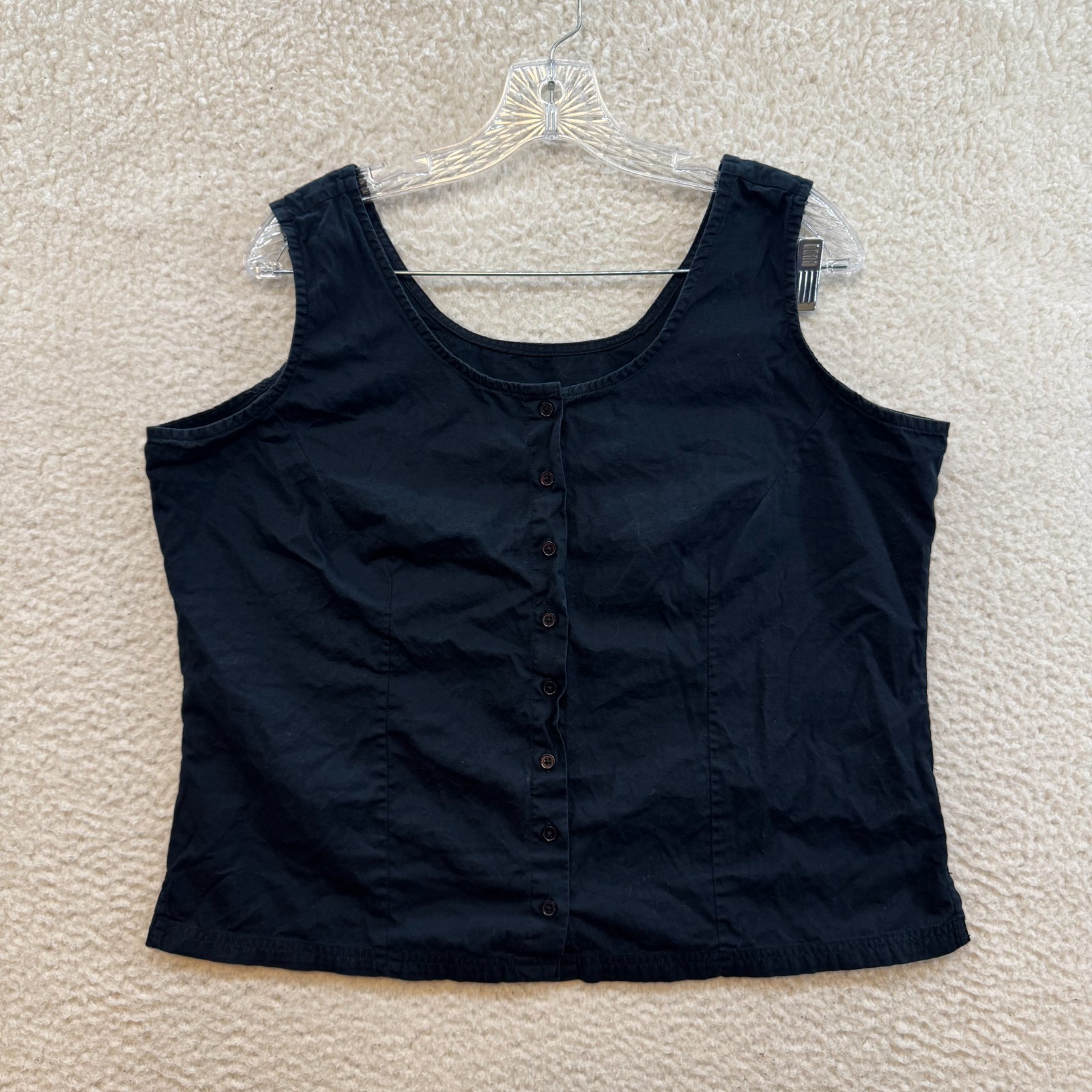 Y2K Vintage Button Blouse Top Large XL Black Sleeveless Milkmaid Peasant Prairie