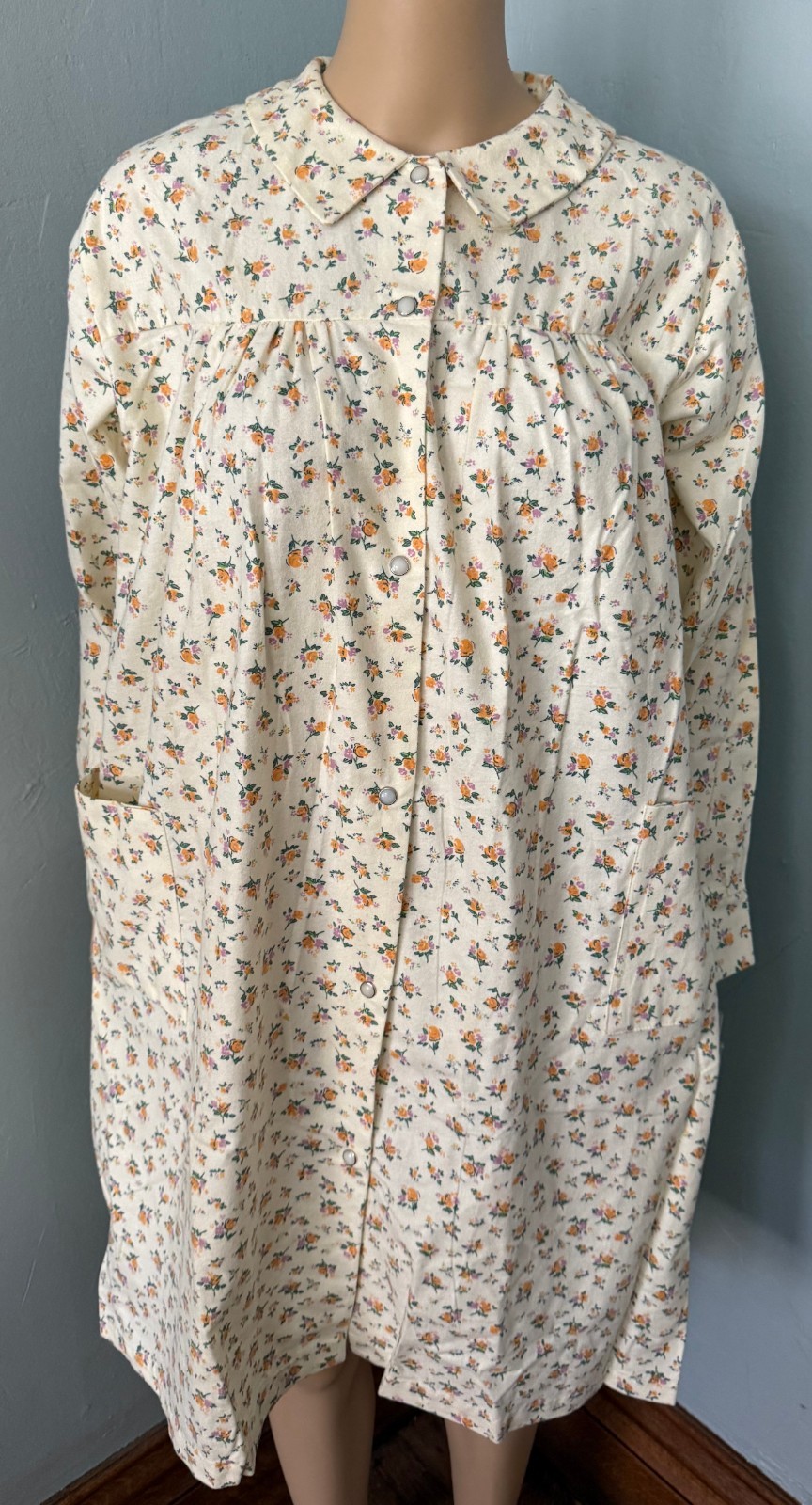 Vintage Artistic Creation Cotton Floral Print Nightgown Robe Dressing Gown M