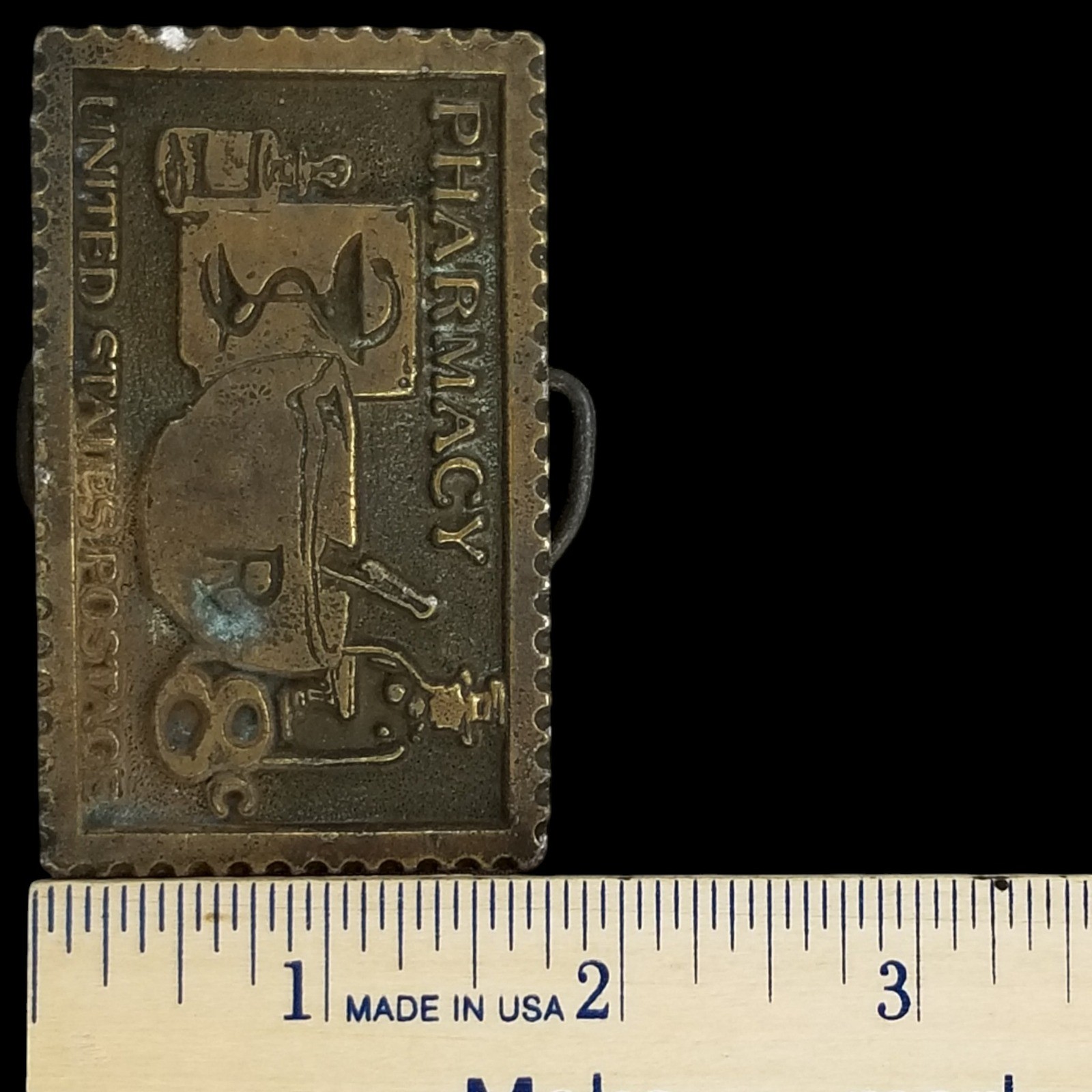 Vintage Pharmacy Stamp Belt Buckle Tiffany Studio New York Brass