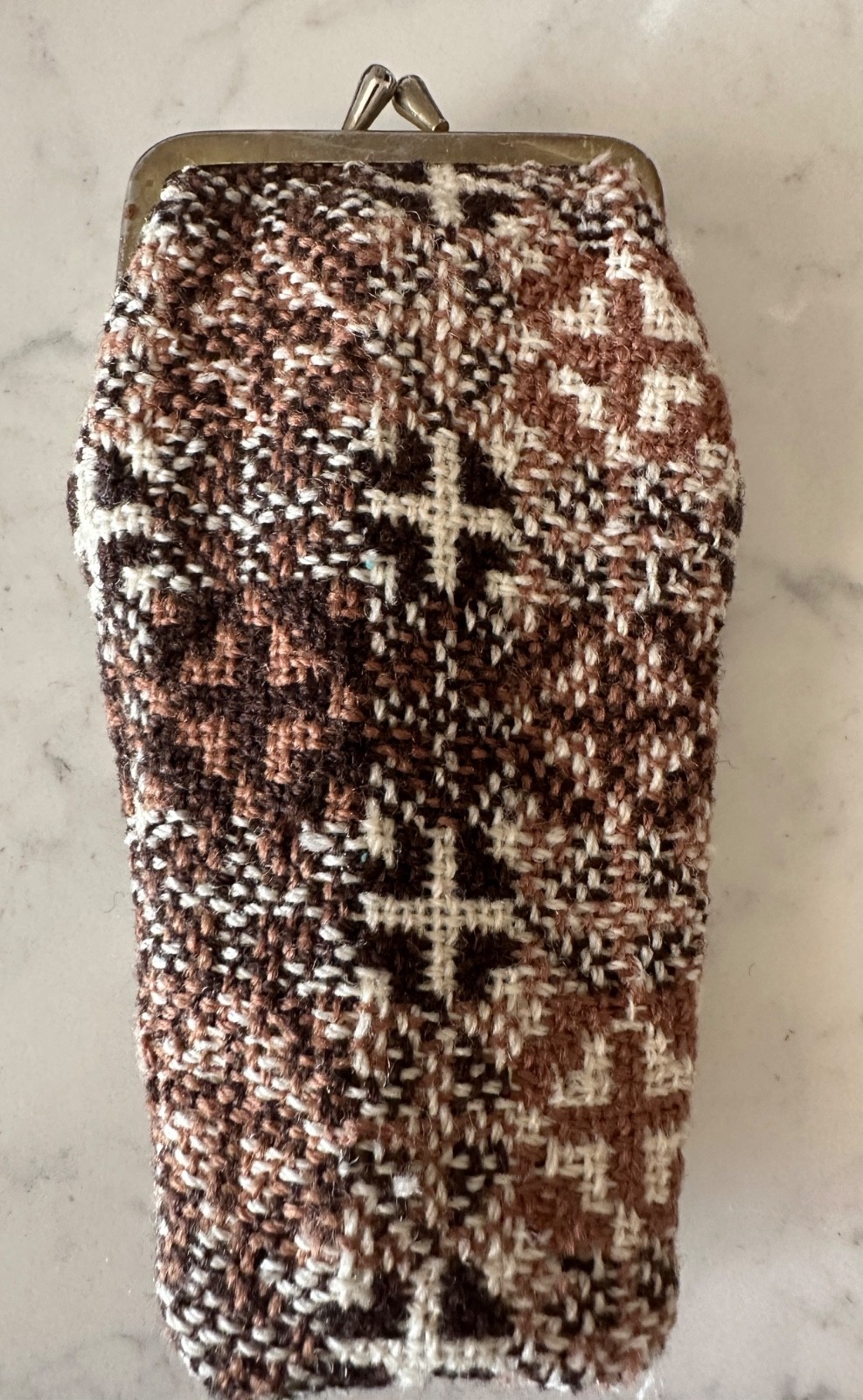 Vintage Patterned Welsh Wool Tapestry Eye glass case Silver Frame Brown shades