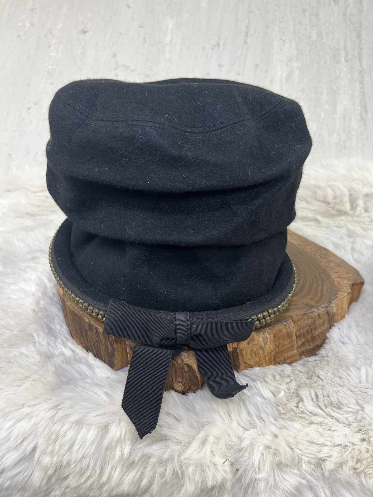 Vintage Neiman Marcus Dallas Felt Hat Bucket Black Hat 22 1/2