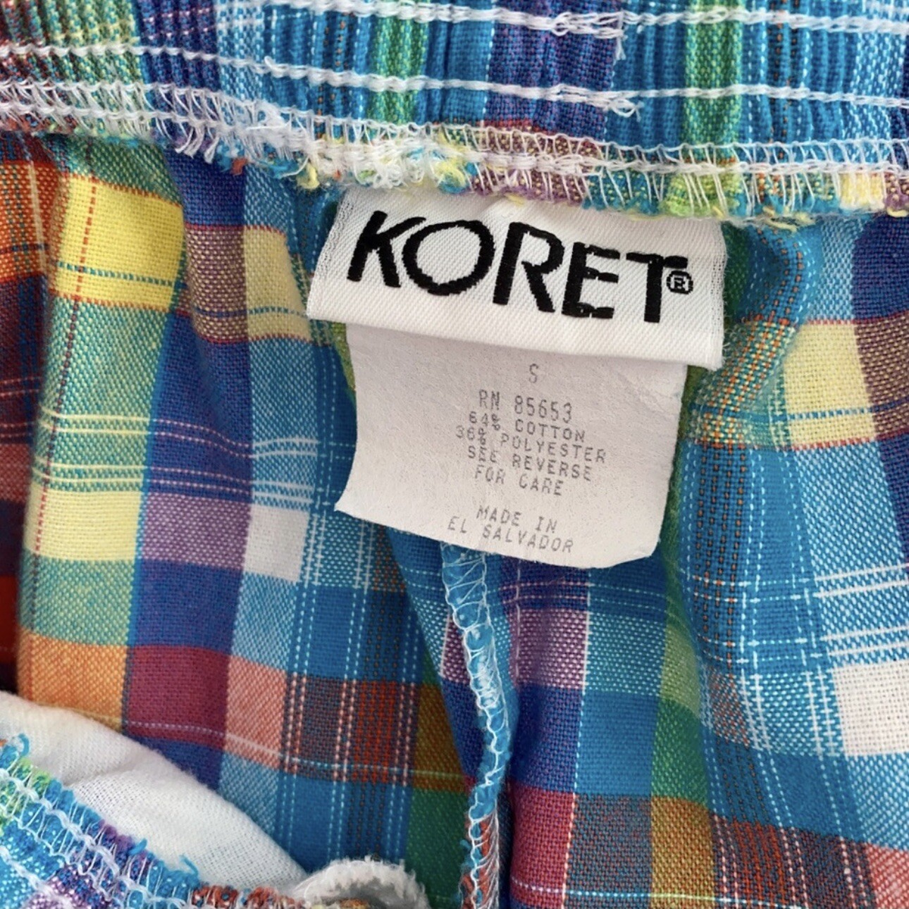 Vintage KORET Button Shirt & HW Short Set Pastel Plaid w/ Pique Collar Size M