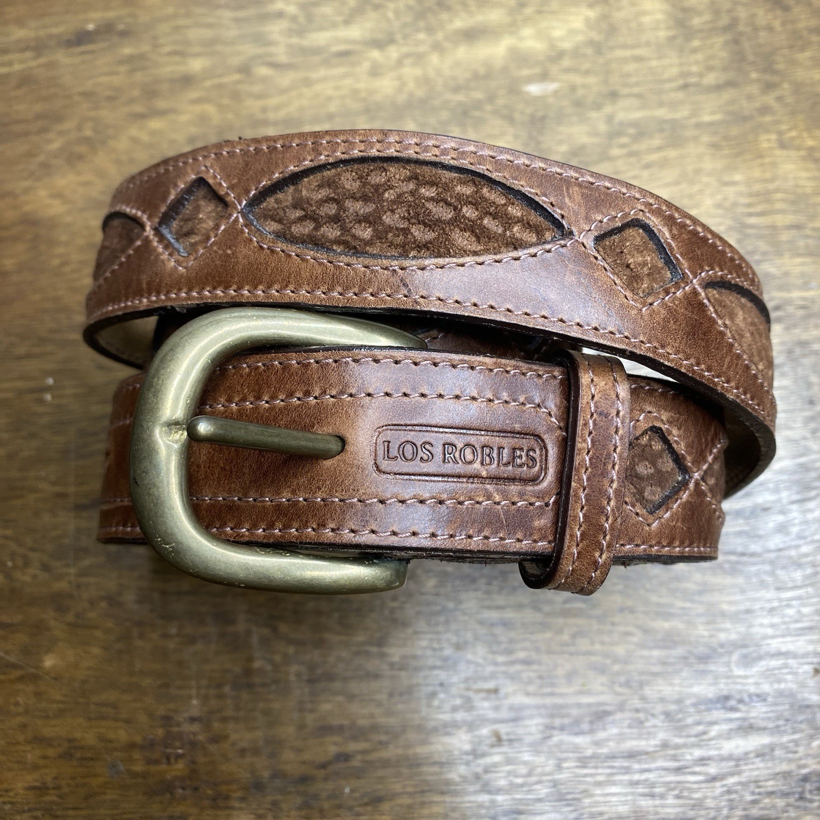 Vintage Brown Leather Belt Western Suede Accents Cowboy 37 To 40 Waist