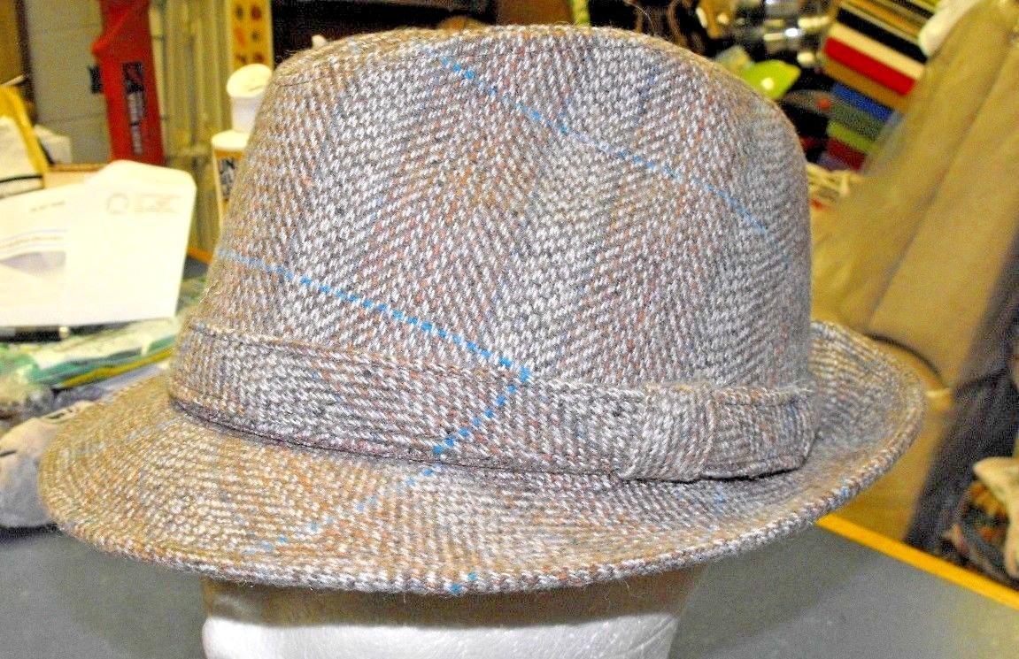 YOUNG AN VINTAGE MEN’S HAT FEDORA BROWN BLUE& CREAM TWEED 7-7 1/8″ MADE IN KOREA