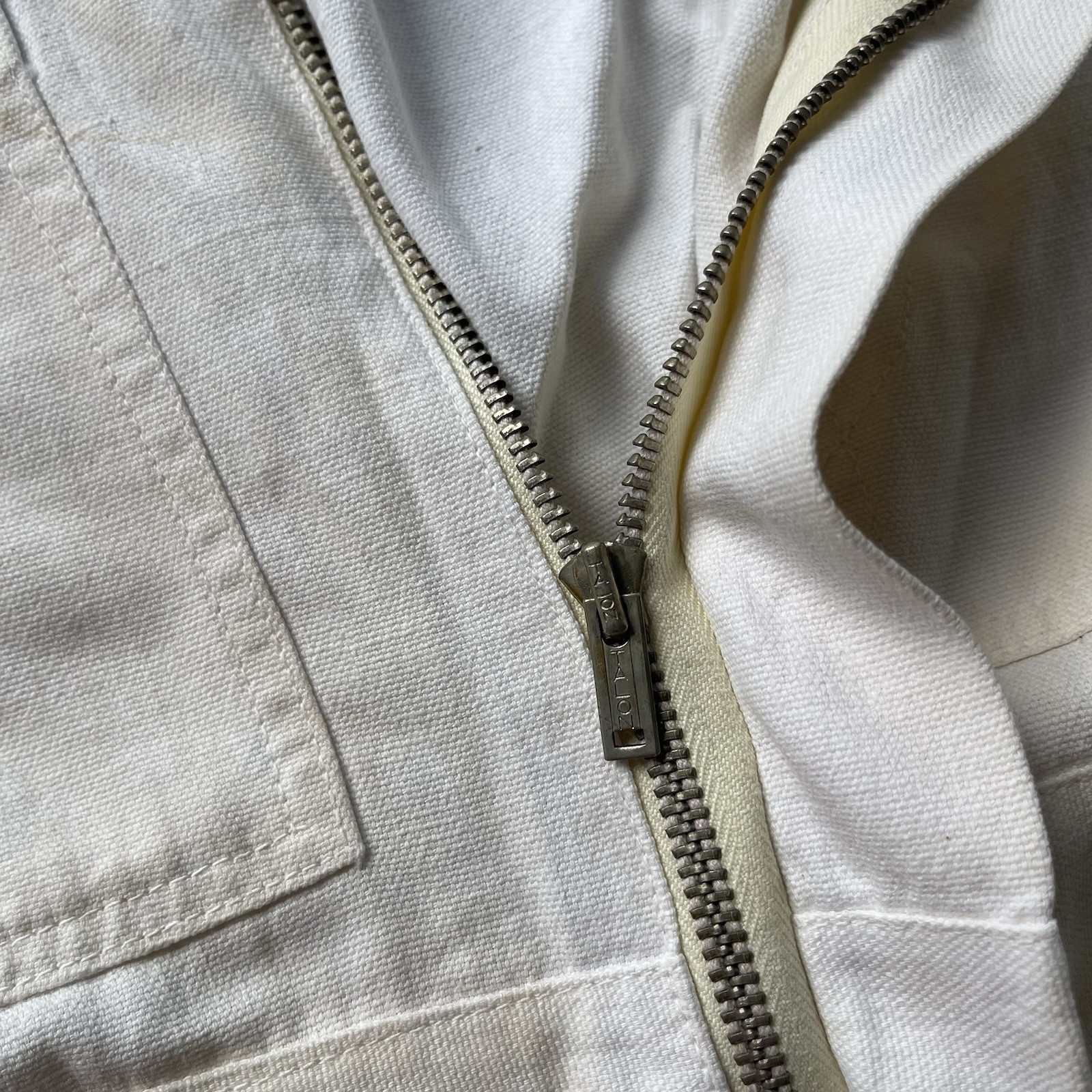 True Vtg 40s Moslah Temple Director Chain Stitch Talon Zip White Cotton Workwear