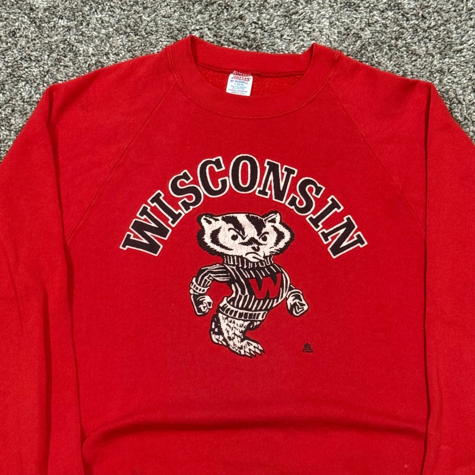 Vintage 80s Wisconsin Badgers Bucky Sweatshirt Jerzees Russell Mens L USA