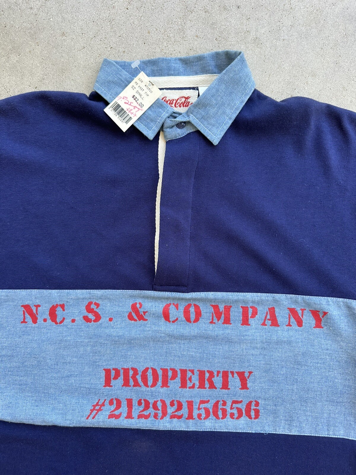NOS 1986 Coca Cola Chambray Rugby Shirt sz SMALL Logo Pullover Long Sleeve Vtg