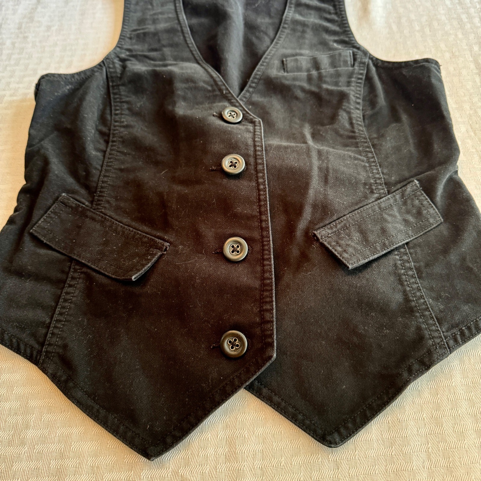Old Navy Vintage Y2K Black Cotton Tailored Waistcoat Vest Cinch Back Medium 2006