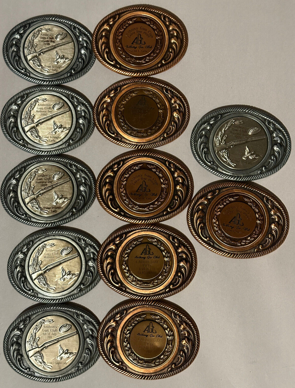 Collection of x12 Vintage 1990’s Anthony Gun Club Trophy Western Belt Buckles