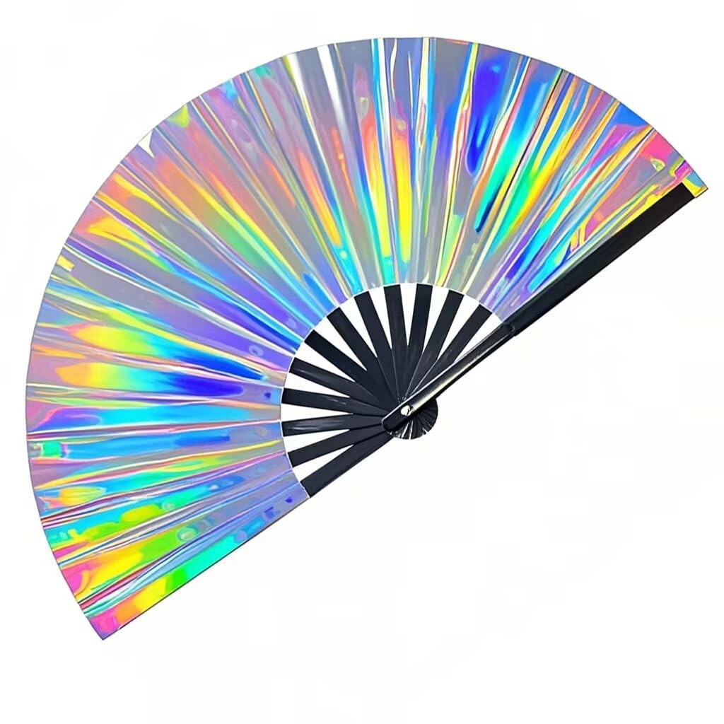 1Pcs Large Folding Hand Rave Fan,Clack Handheld Fan,Holographic Laser Colors …
