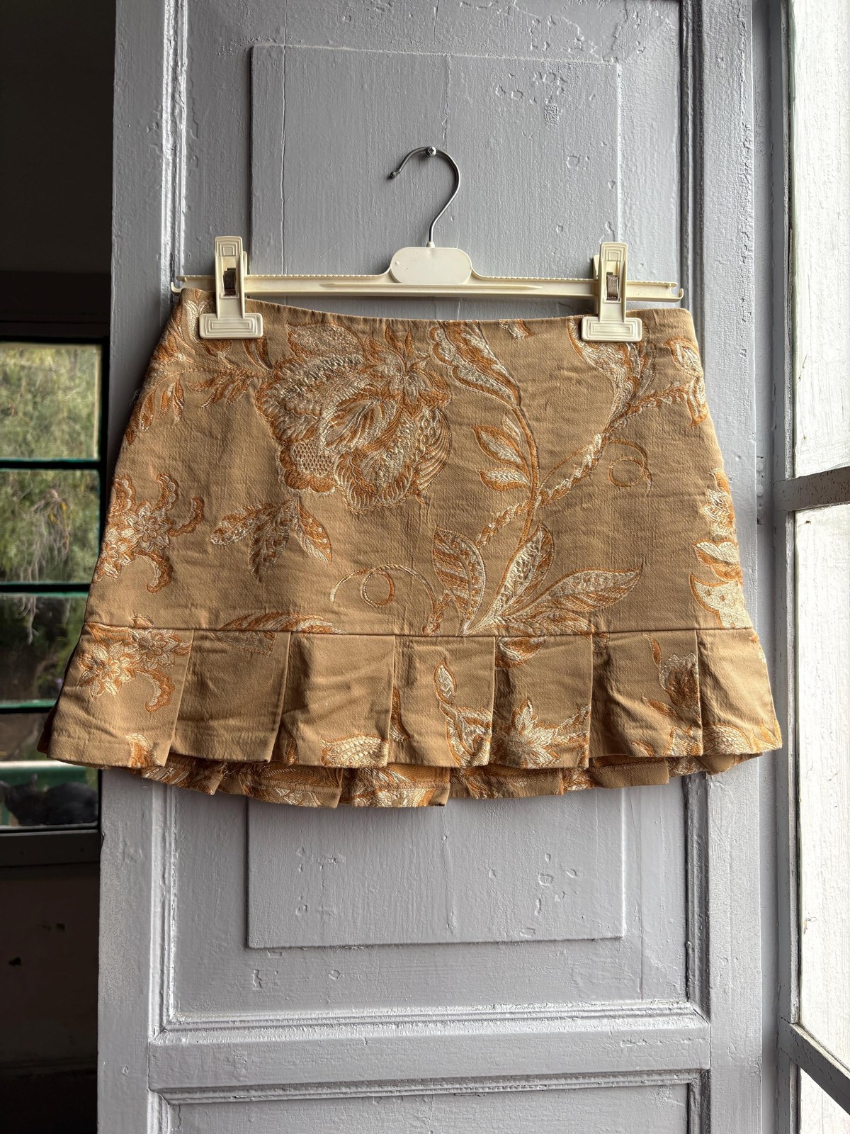 Y2K Brocade Two Piece Set, Women Corset Top Mini Skirt, Gold Floral Coquette Par