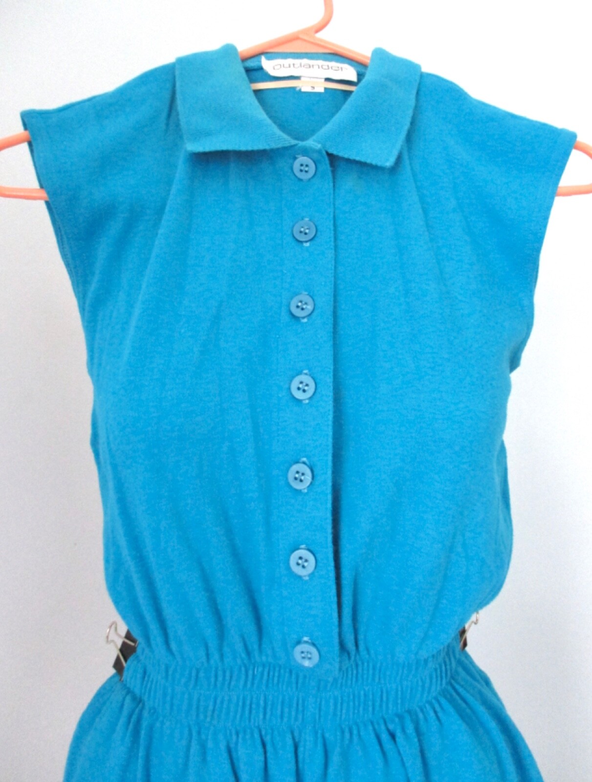 Vtg 80s New Wave Peacock Blue Sweatshirt Knit Harem Jumpsuit Polo Top Pockets S