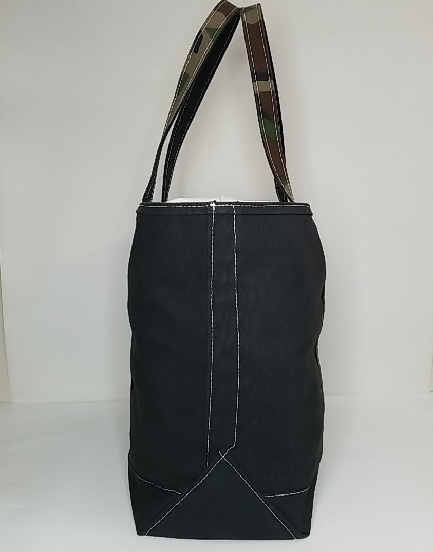 LL Bean Boat and Tote XL Black Canvas Camo Long Handles Custom Tote Bag Zip Top