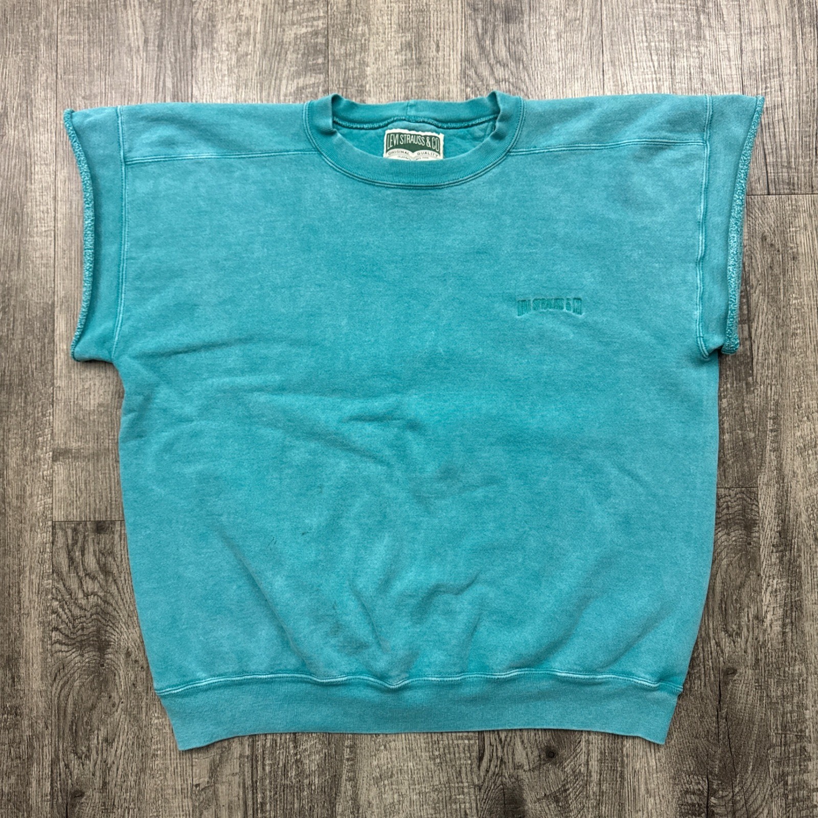 Vtg Levi’s Faded Blue Cut Off Short Sleeve Sweatshirt Gym Workout Bodybuilding