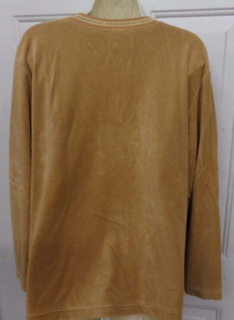 Vintage 60-70’s Aileen Womens Tan Long Sleeve MOD Retro VELOUR Shirt Size Large