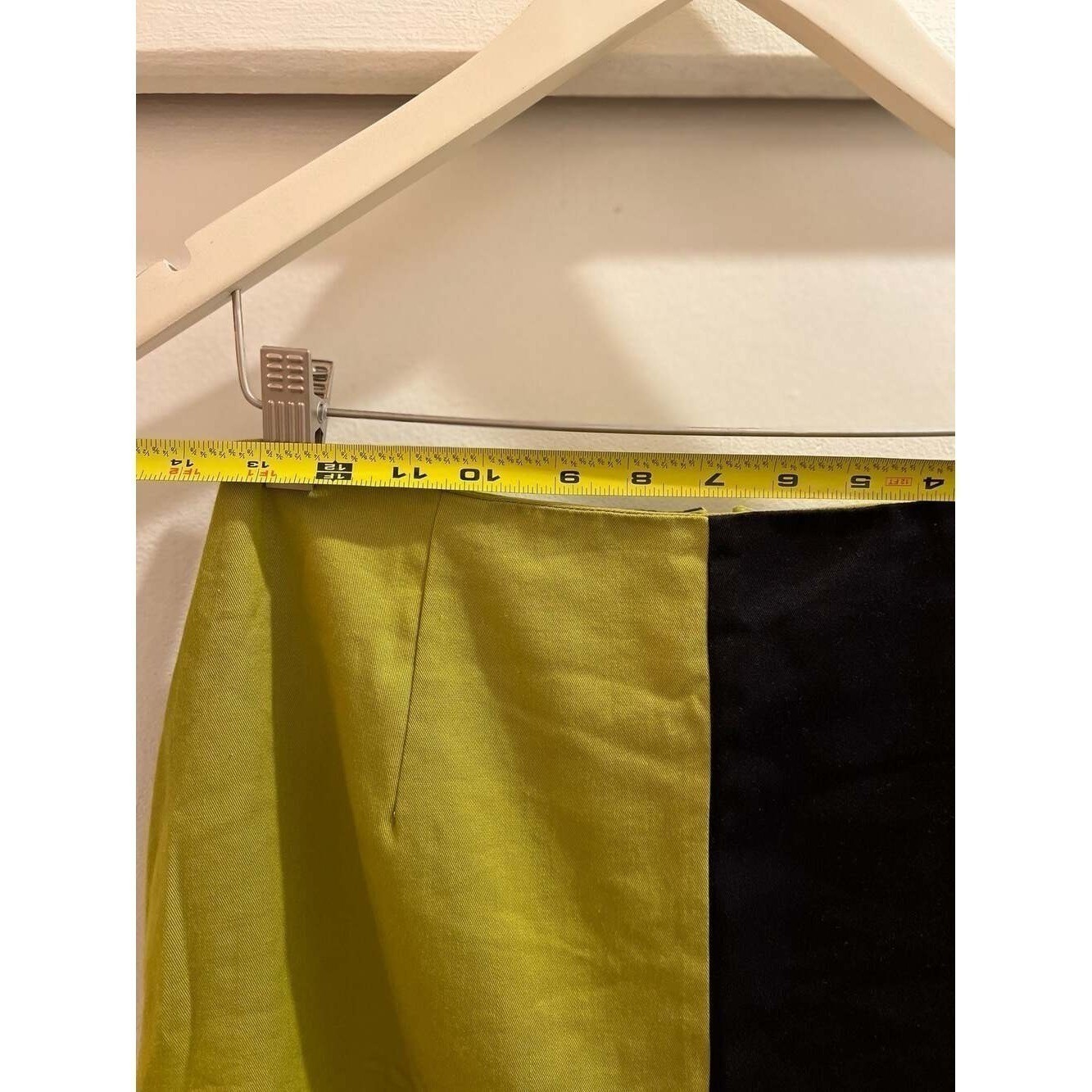 Vintage Tracy Evans LTD Lime Green Black Color Block Mini Skirt Size 7 Made USA