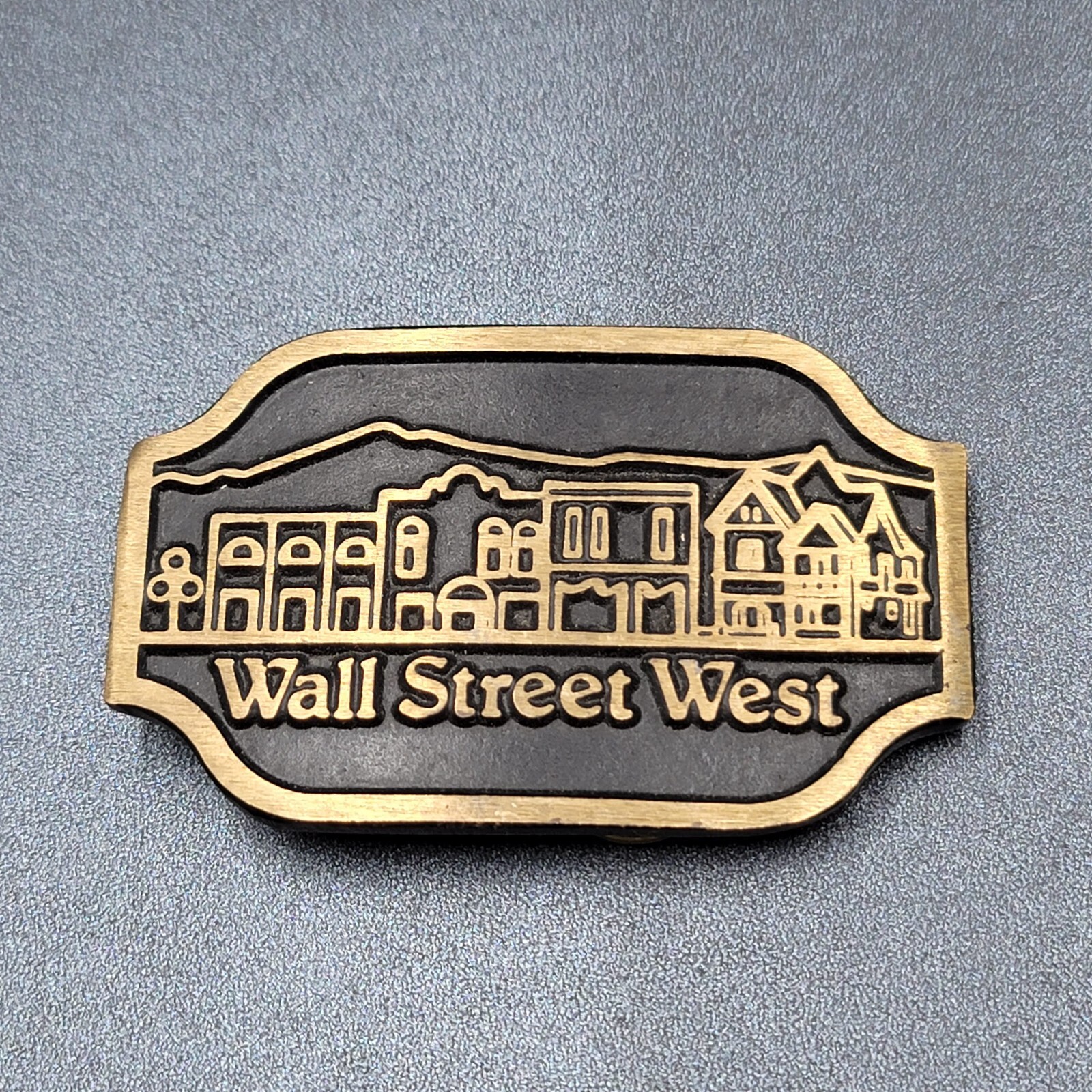 Vintage Solid Brass Belt Buckle WALL STREET WEST 3 1/2″ x 2 1/8″