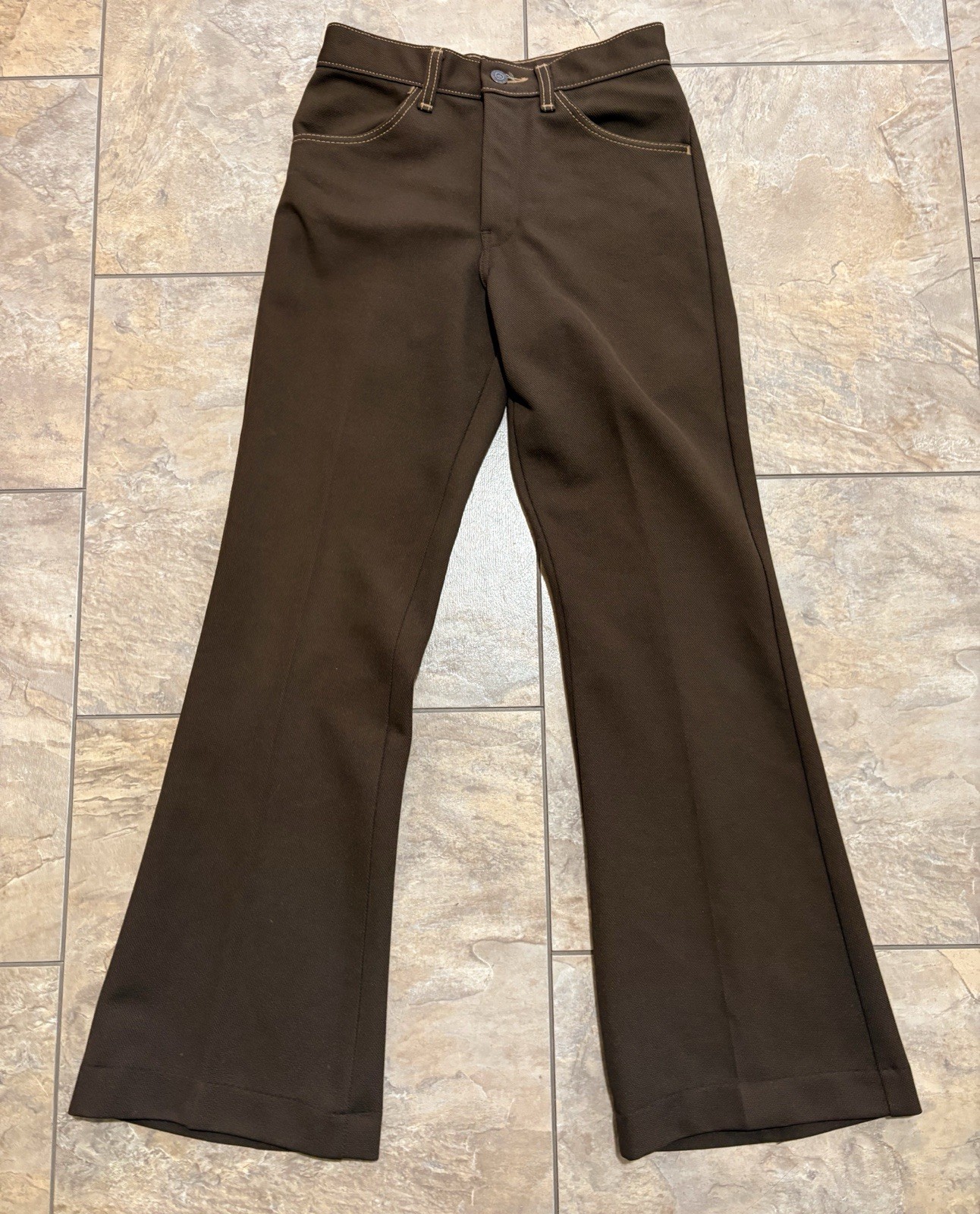 Farah Time Out West Trousers Womens 26×29 Brown Vintage 70s Flare Leg Made USA
