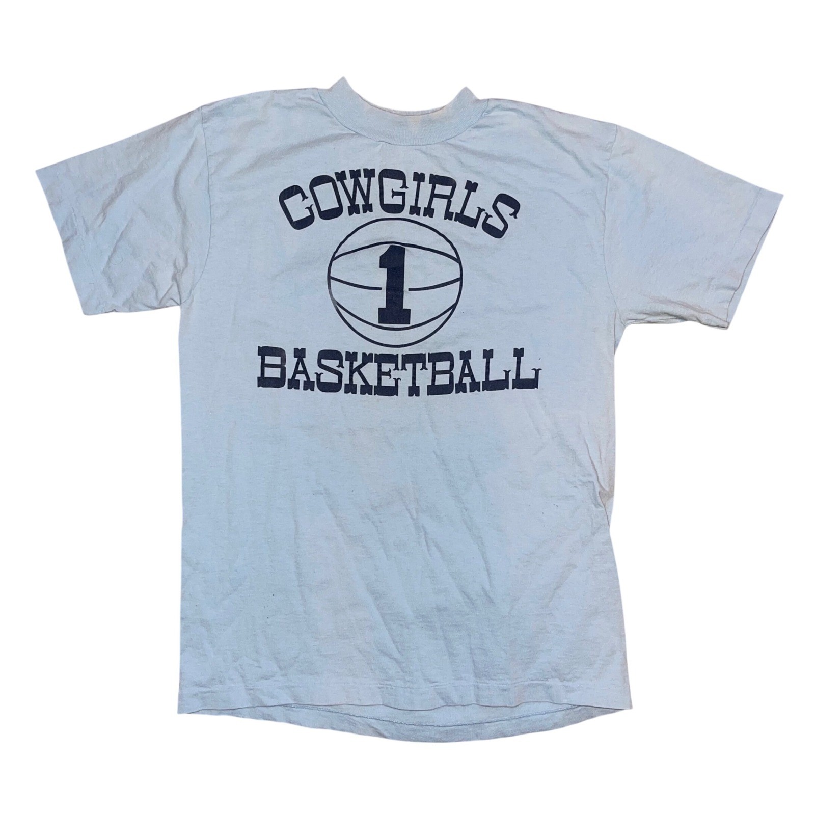 Vintage 70s Anvil Cowgirls Basketball T-Shirt Large Light Blue Single Stitch USA