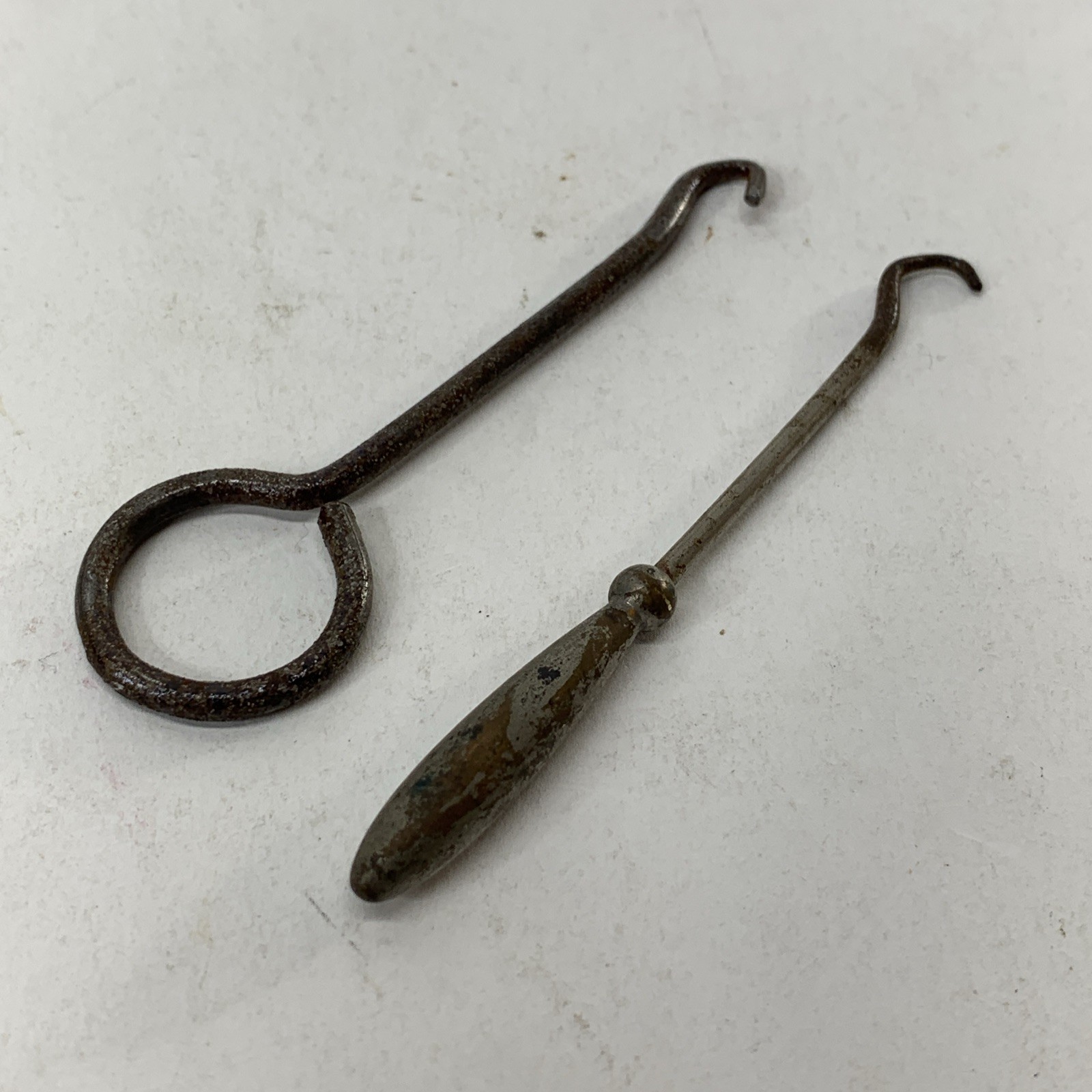 Lot Of 2 Antique Button, Shoe & Boot Hooks , One Sterling Silver Handle Unmarked
