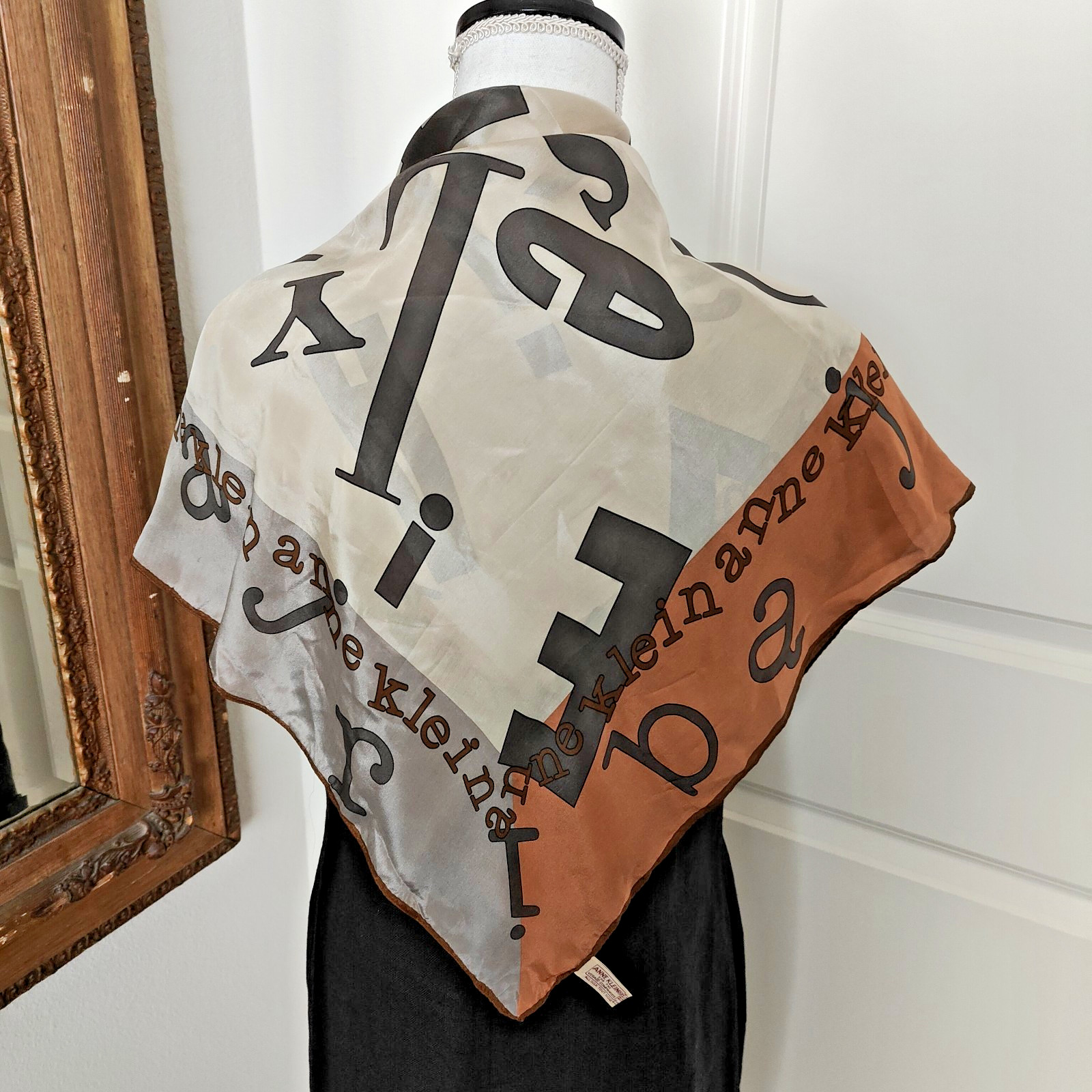 Anne Klein for Vera Companies Spell Out Alphabet Silk 31″ Square Scarf HTF