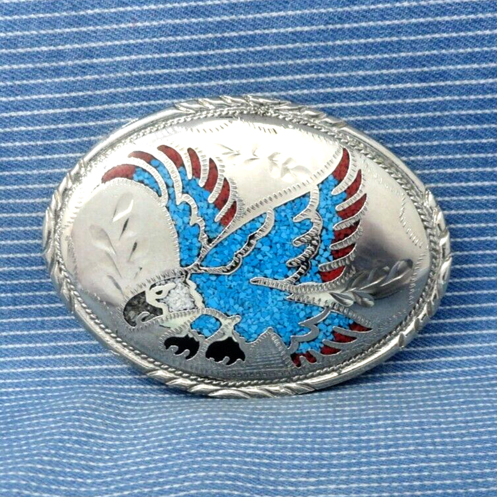 Southwestern Eagle Belt Buckle Native Style Stone Inlay Vintage 70s .GTA061