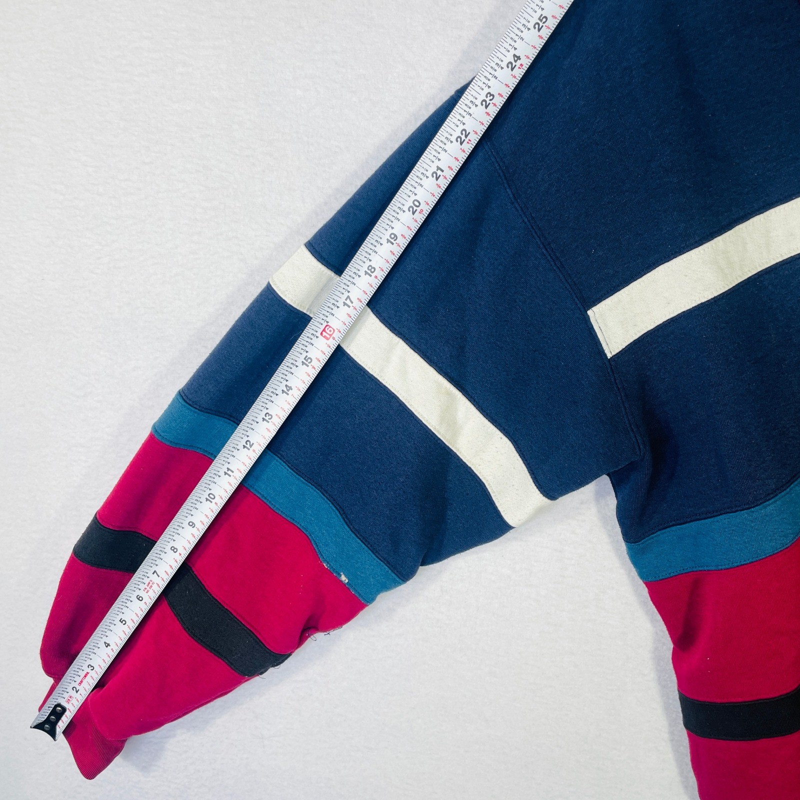 Vintage American Weekend Colorblock Striped Sweatshirt Mens Large Navy Magenta