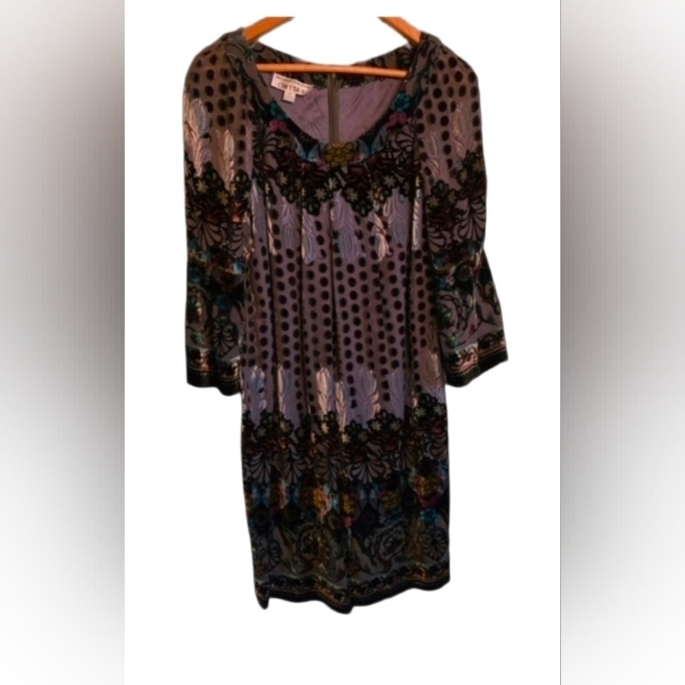 Chetta B Vintage Boho Floral Burnout Velvet Long sleeve Dress Sz 8 Whimsical