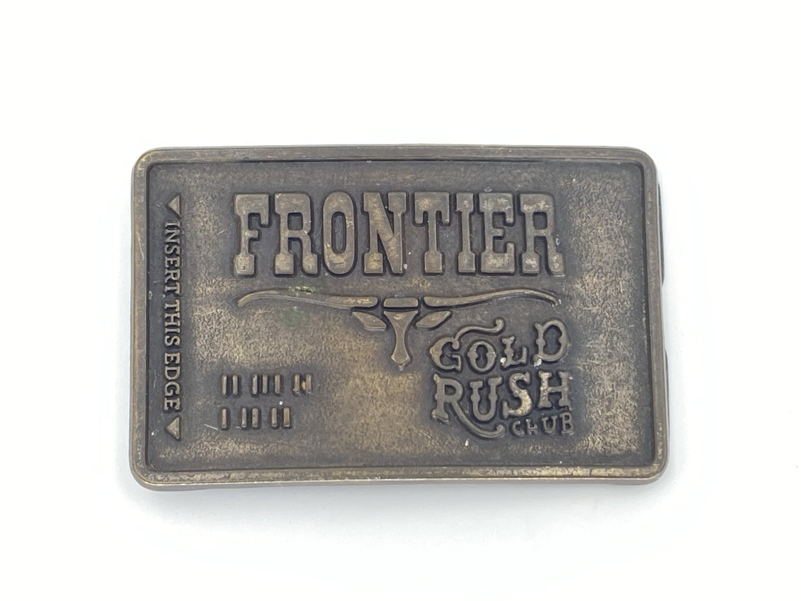 Vintage Frontier Gold Rush Club Souvenir Casino Gambling Bronze Belt Buckle