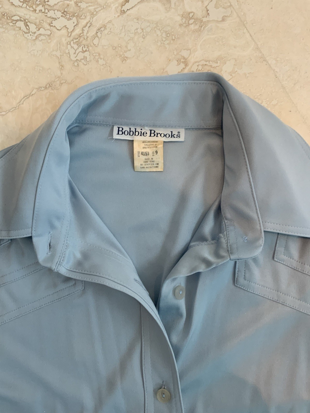 Vintage 70’s Bobbie Brooks Womens Disco Shirt Retro Baby Blue Juniors Size 9