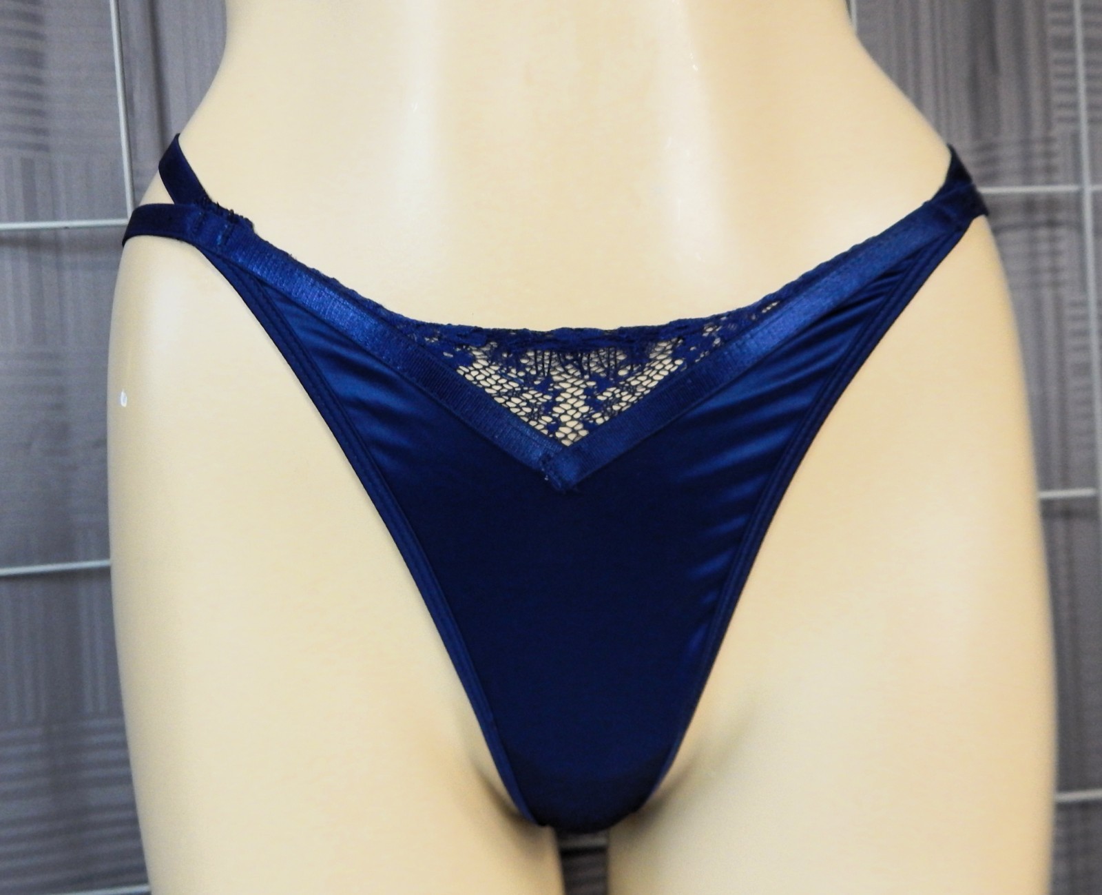 Low Rise G-String/Thong Satin Navy Blue by VENUS Lace Trim & Strappy Sides Small