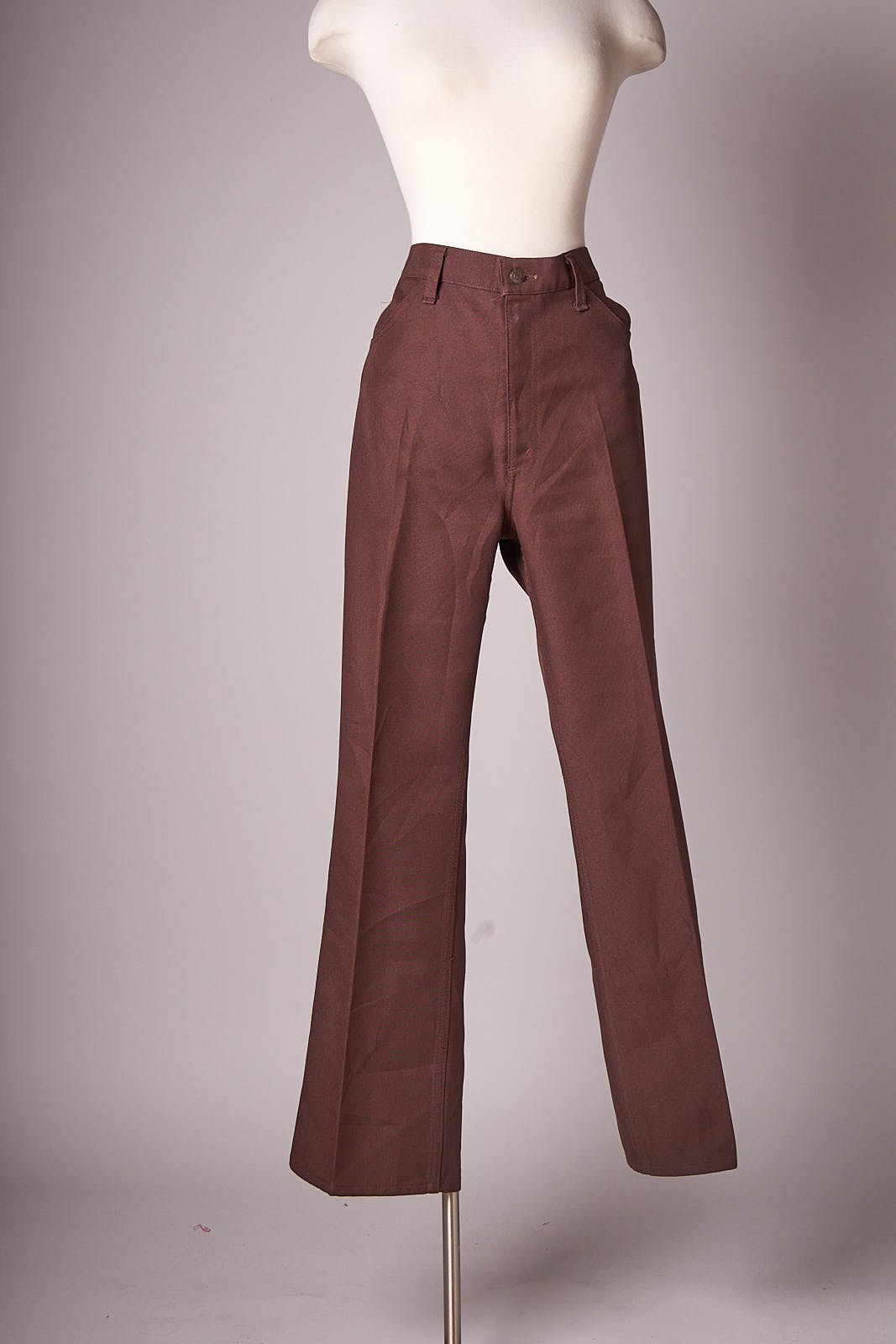 1970s Brown Polyester Boot Cut Levi’s Pants Western Flare Flat Front Trousers