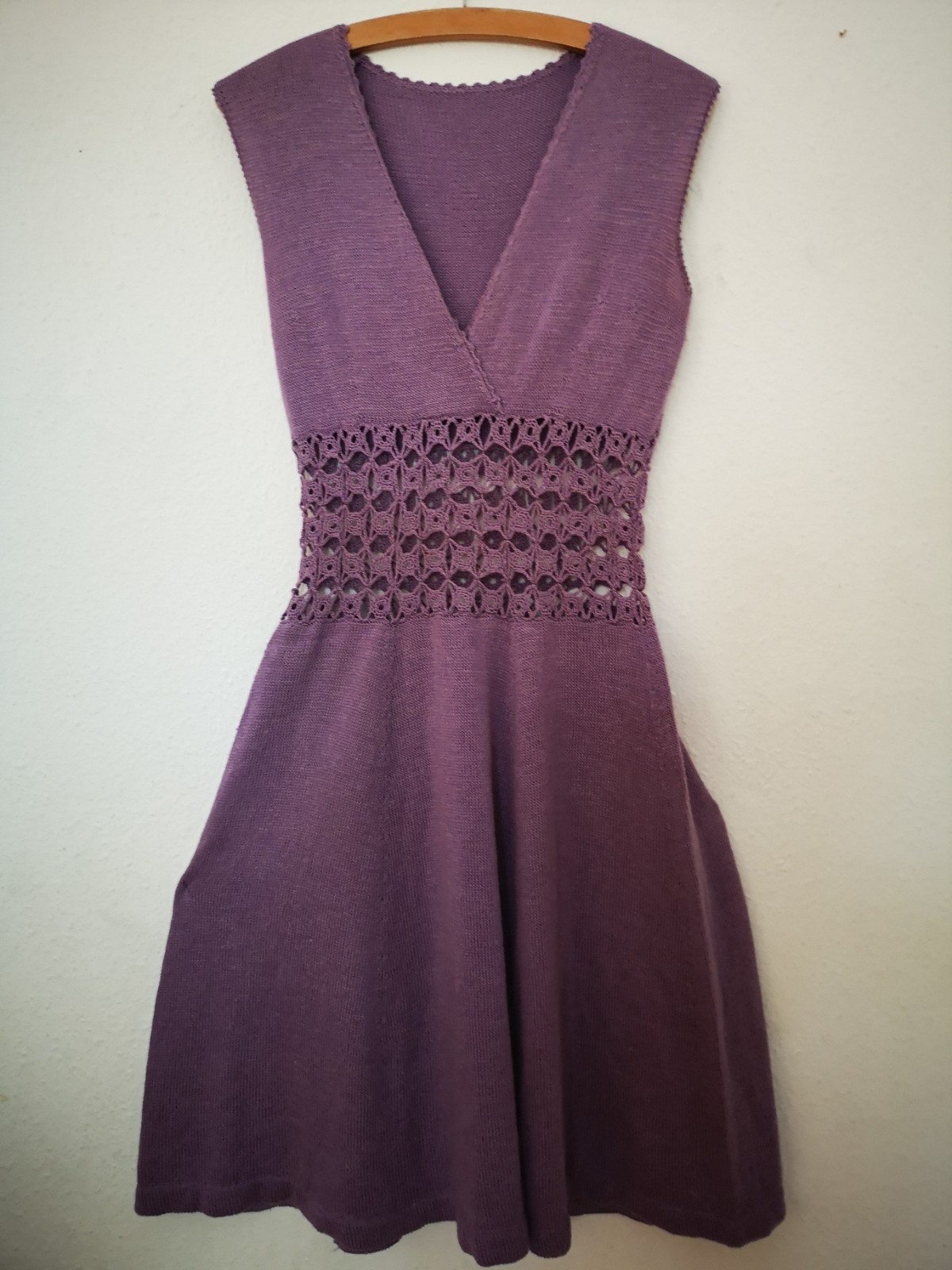 Vintage dress knitted dress with eyelet lace lilac size approx S / M