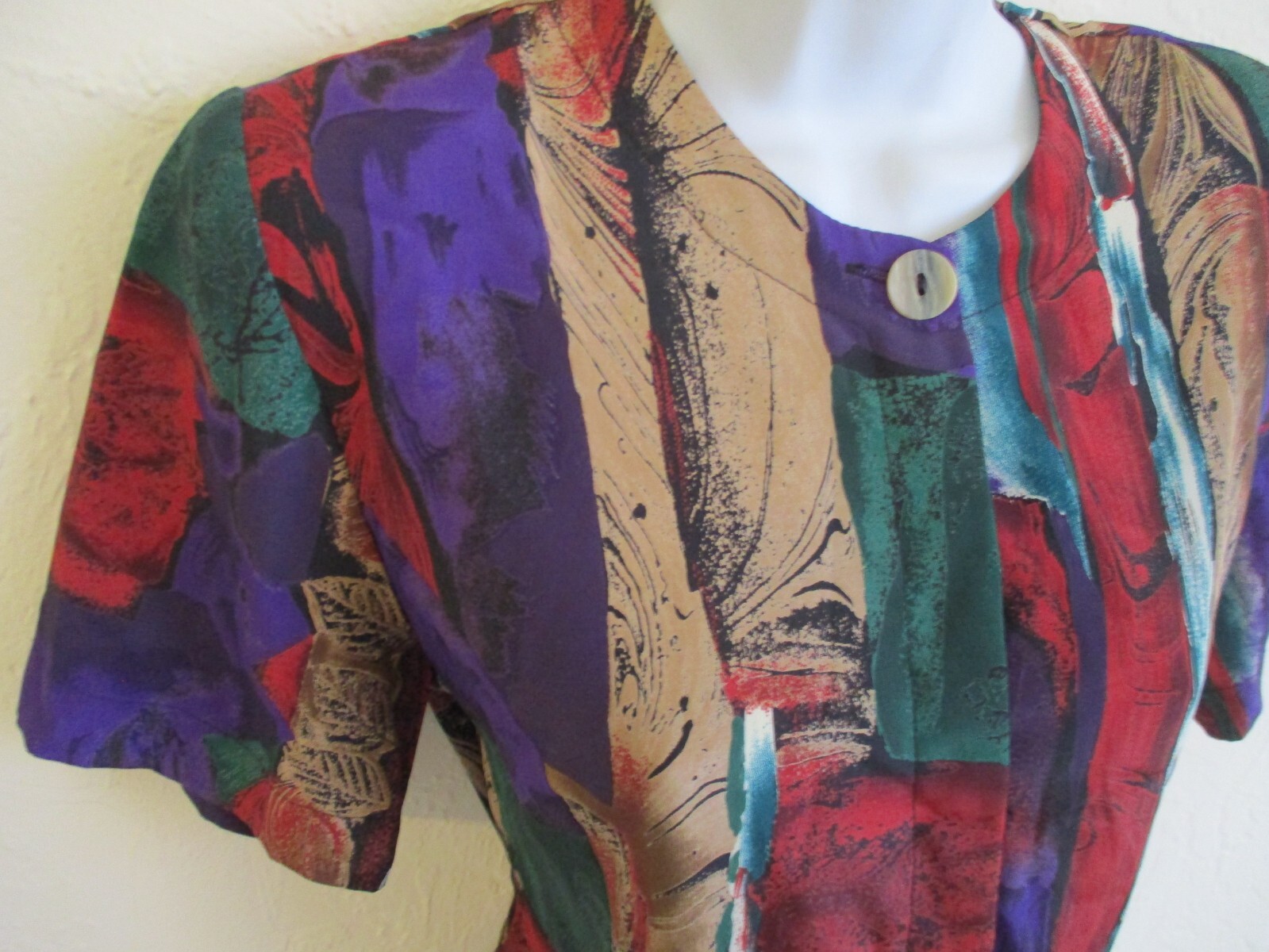 VTG 90’s Petite Sophisticate Size PS Collarless Top Abstract Print