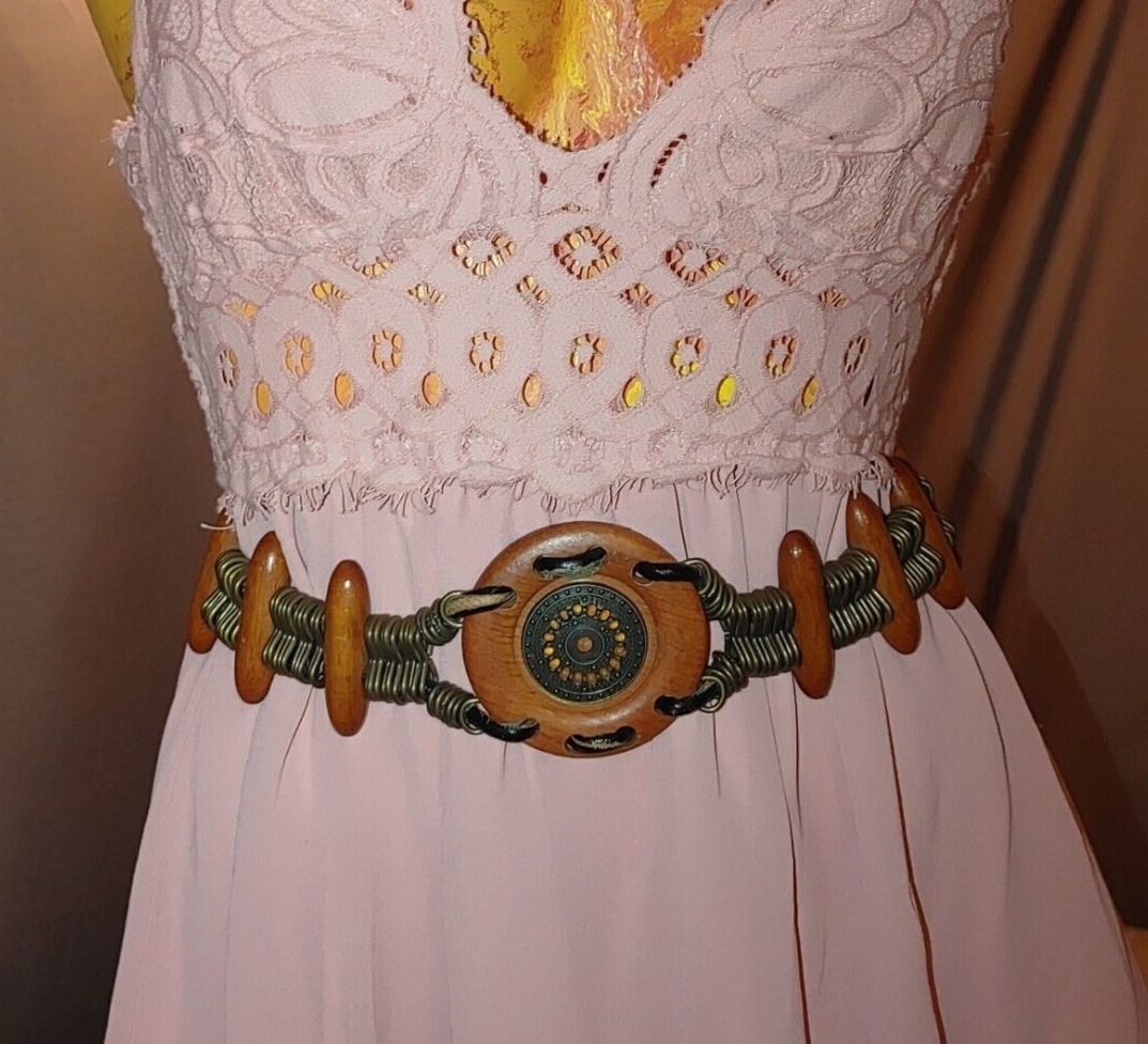 Metal Belt Vintage Boho Rustic Wood Brass Round Decorative Centerpiece Adjust