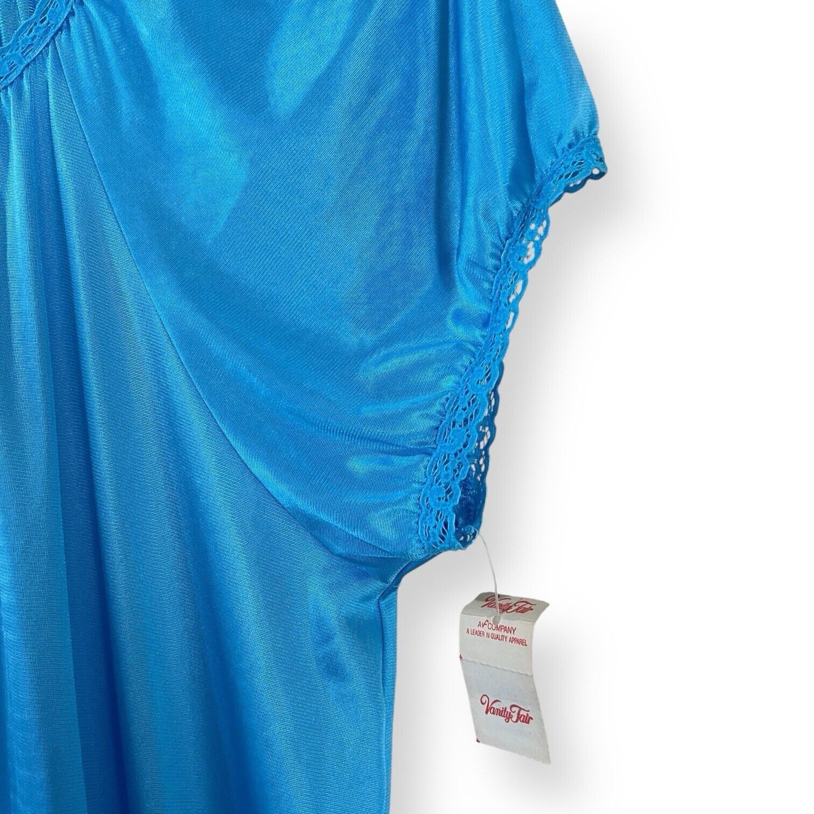 NWT Vintage Vanity Fair S Nylon Long Nightgown Lace Trim Blue Diamond 70s Granny