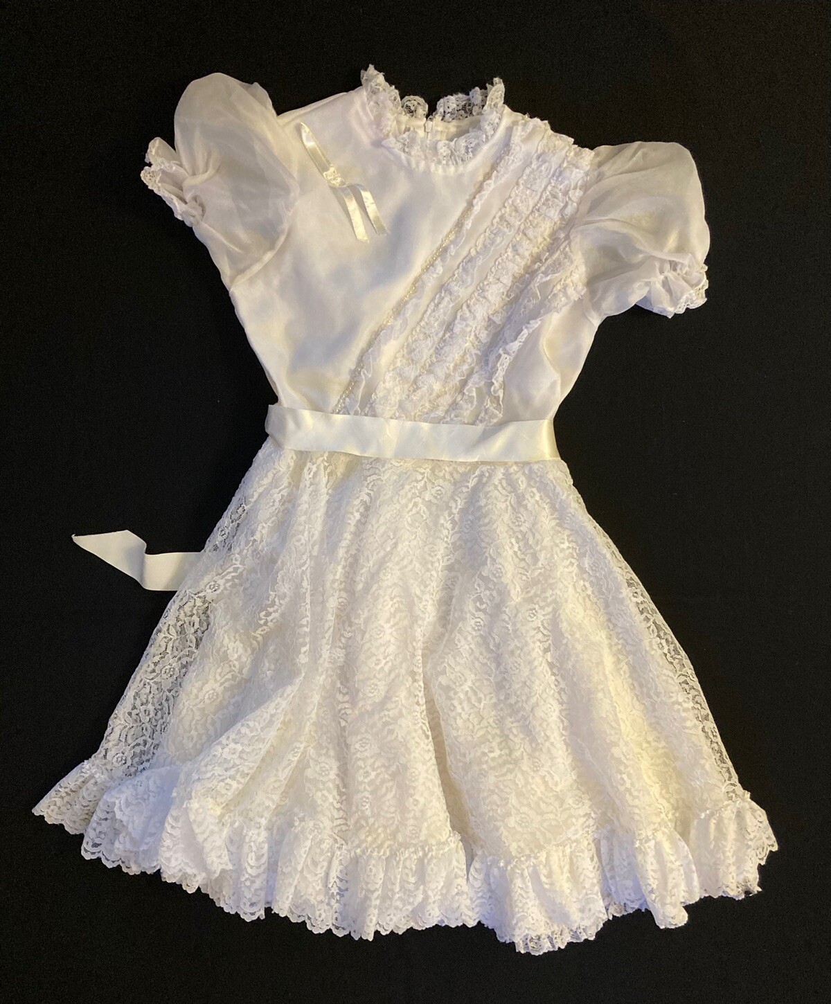 Vintage VGUC Sz 12 Merry Girls White Party Dress Special Occasion Union Made USA