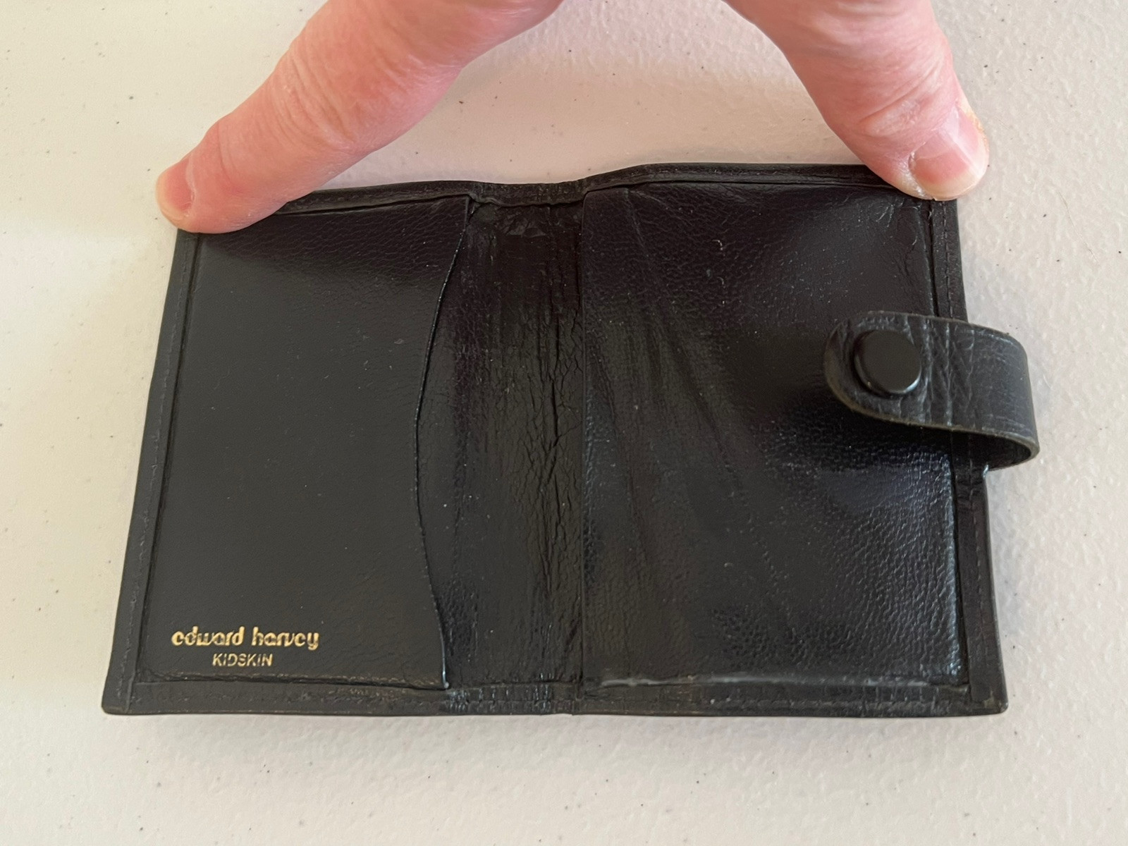 Edward Harvey Brown Kidskin Leather Bifold ID Card License Snap Closure Wallet