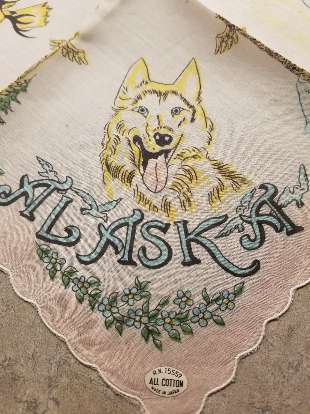 NOS Vintage Hankie ALASKA State Travel Sites Souvenir Handkerchief Hanky Hankie