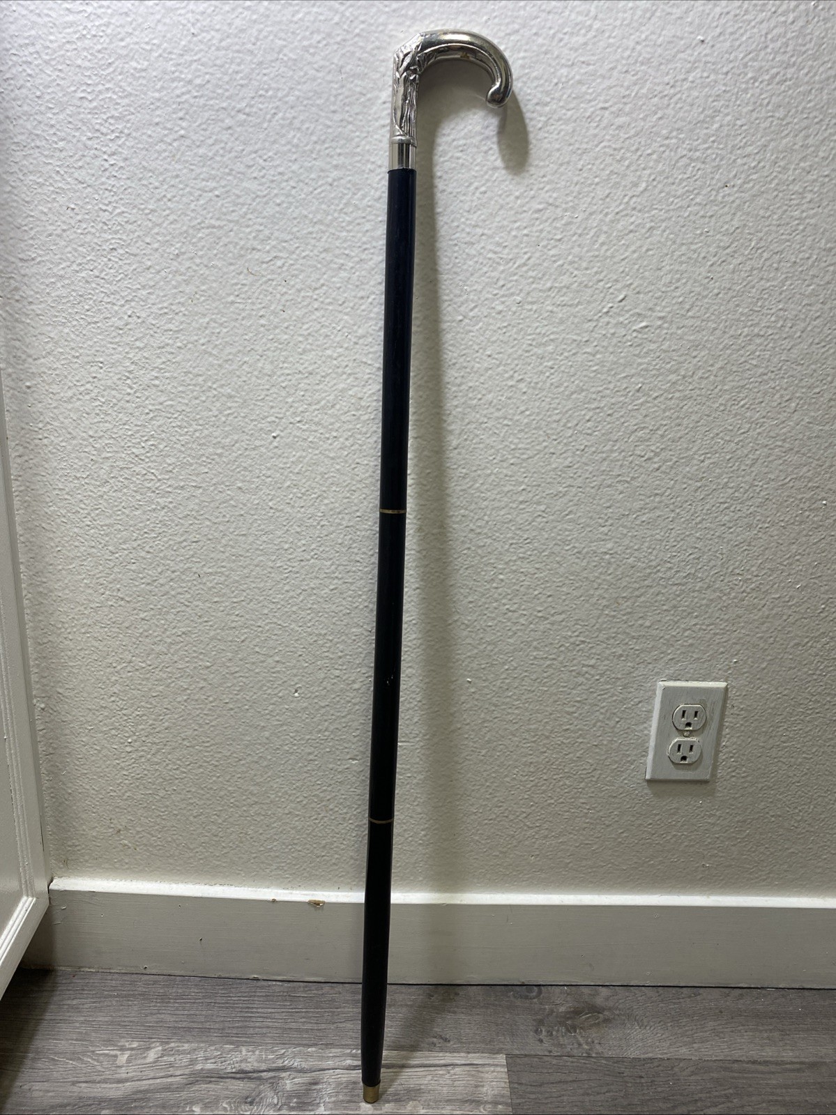 3-Piece Wooden Walking Cane Vintage Style Silver Tone Hook Handle 37.5″ AS IS