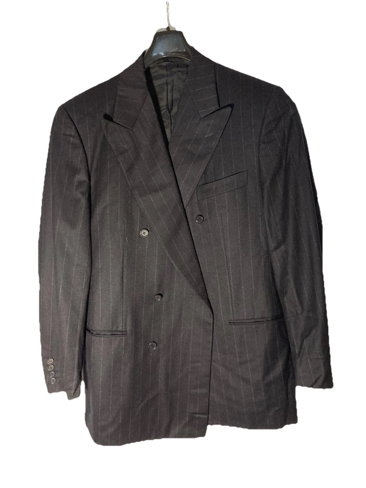 ANTONIO FUSCO Milano-Vtg Double Breast Peak Lapel Navy Pinstripe Blazer-Sz 44