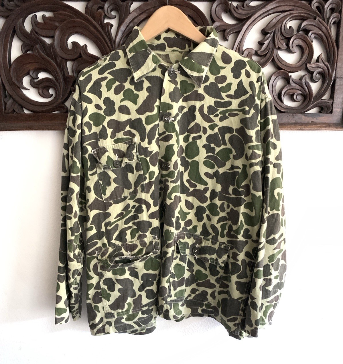 Vintage Frog Skin Duck Camo Hunting Jacket Canvas Mens XL 70s / 80s / 60s Army