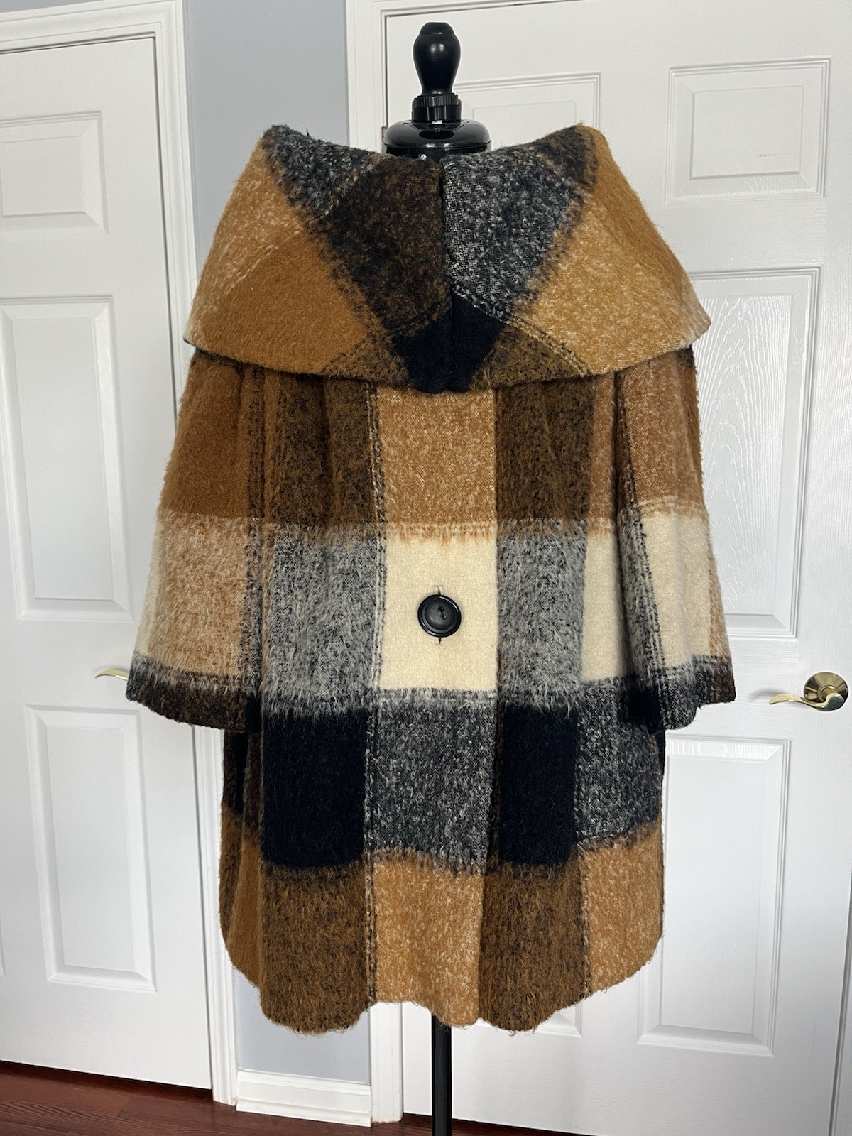 VTG 50s Atomic Mid Century Plaid Wool Swing Coat Jacket Size M/L