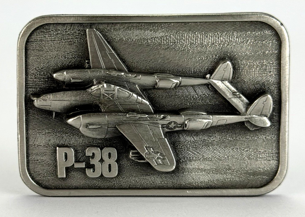 Vintage 1980’s P-38 War Plane Belt Buckle Solid Pewter USA Made