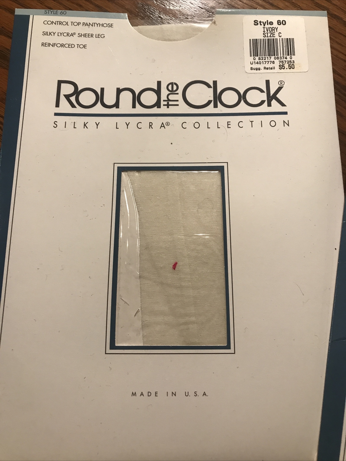 Vtg 1990s Pantyhose Round the Clock 2 pr Lot Sz C Style 60, 62 Ivory Bit O Black