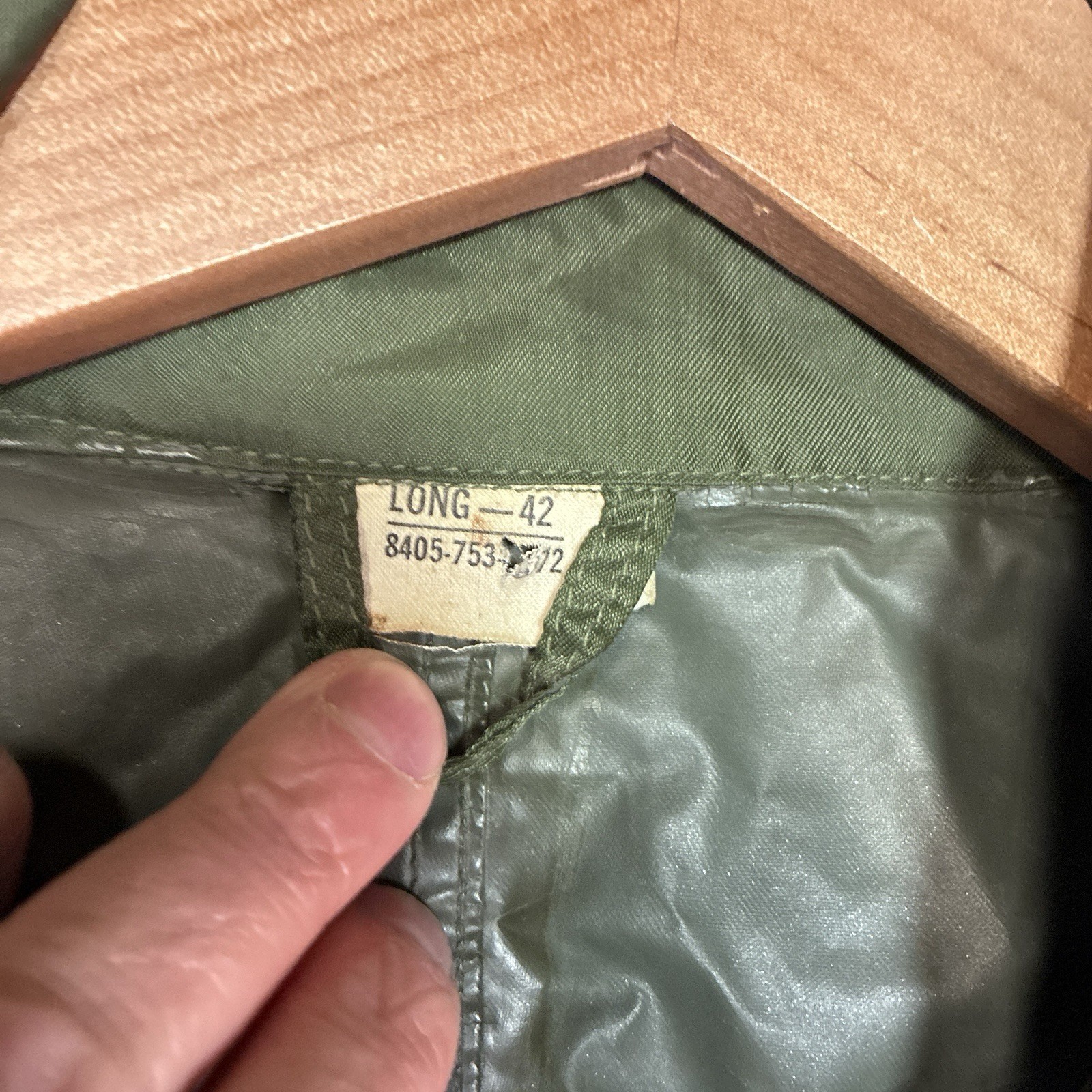 Vtg Military Rubber Coated Nylon Raincoat Trench Rain Jacket 42L Vietnam Era Grn