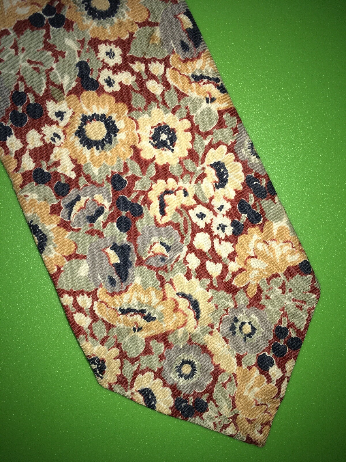 VINTAGE LIBERTY OF LONDON 52L Rusty-Red Gold Grey Navy Flower Mens Neck Tie Rare
